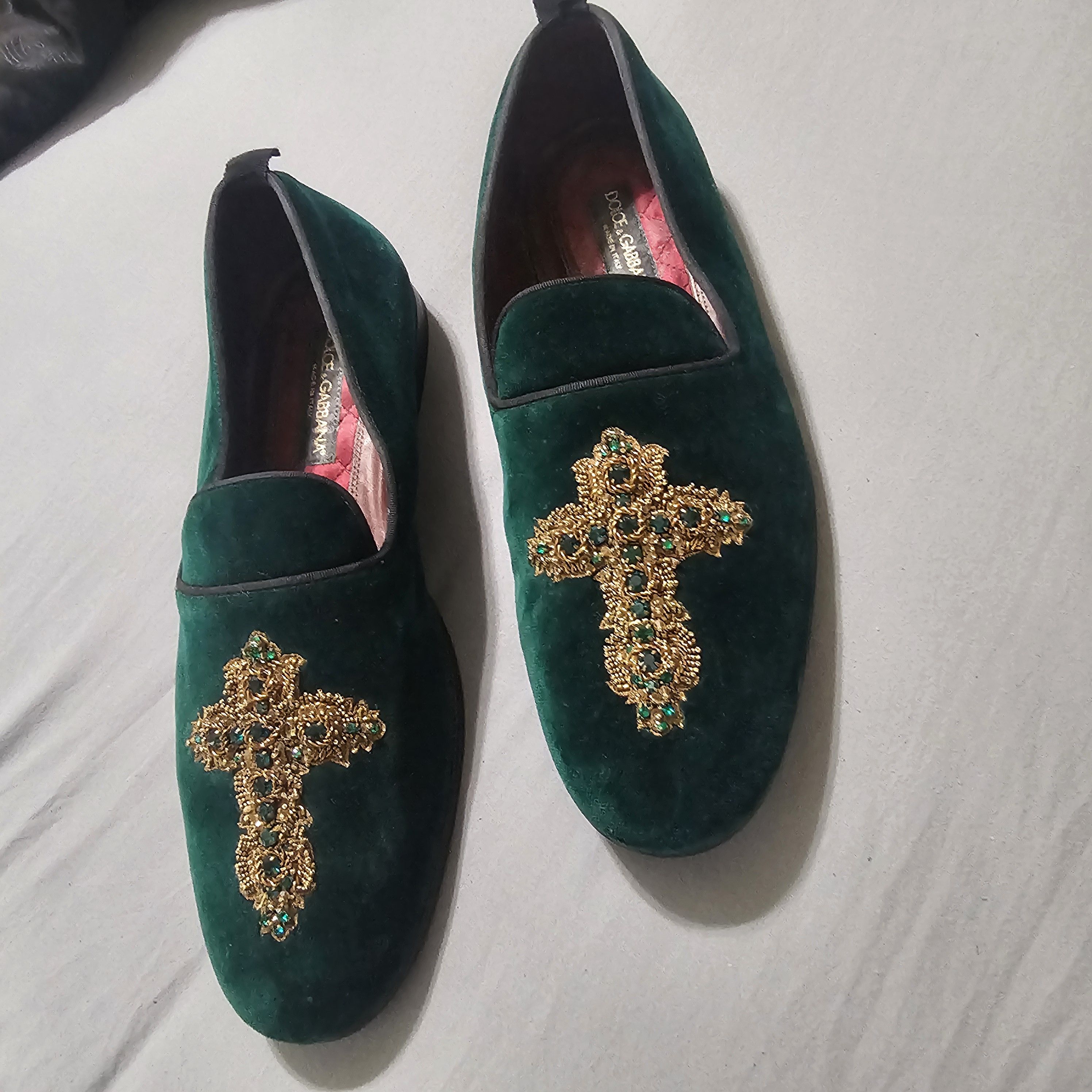 Dolce & Gabbana Dolce & Gabbana Emerald Velvet Loafers/Gold Cross Detail 10 Size US 10.5 / EU 43-44 - 3 Thumbnail