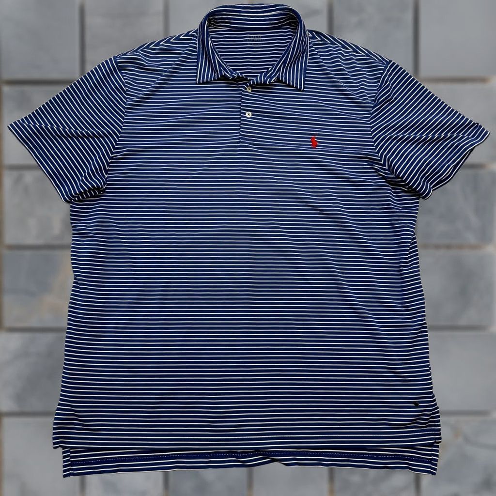 Polo Ralph Lauren Polo Ralph Lauren Shirt Mens 2XL Blue Striped Performance Polo Pony Golf Travel Shirt Size US XXL / EU 58 / 5 - 1 Thumbnail