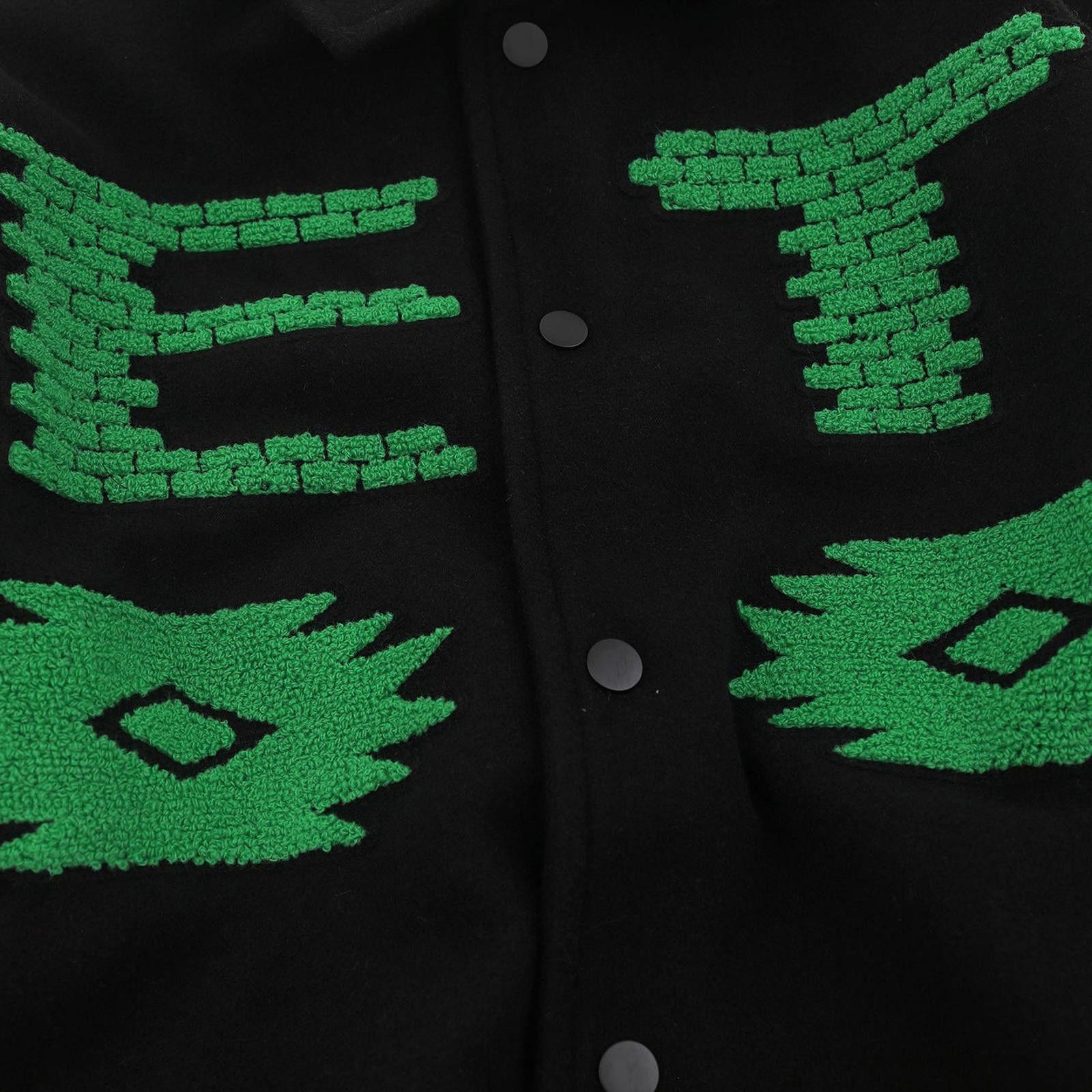 Japanese Brand Black Wool Varsity Jacket with Green Brick Pattern Size US M / EU 48-50 / 2 - 4 Thumbnail