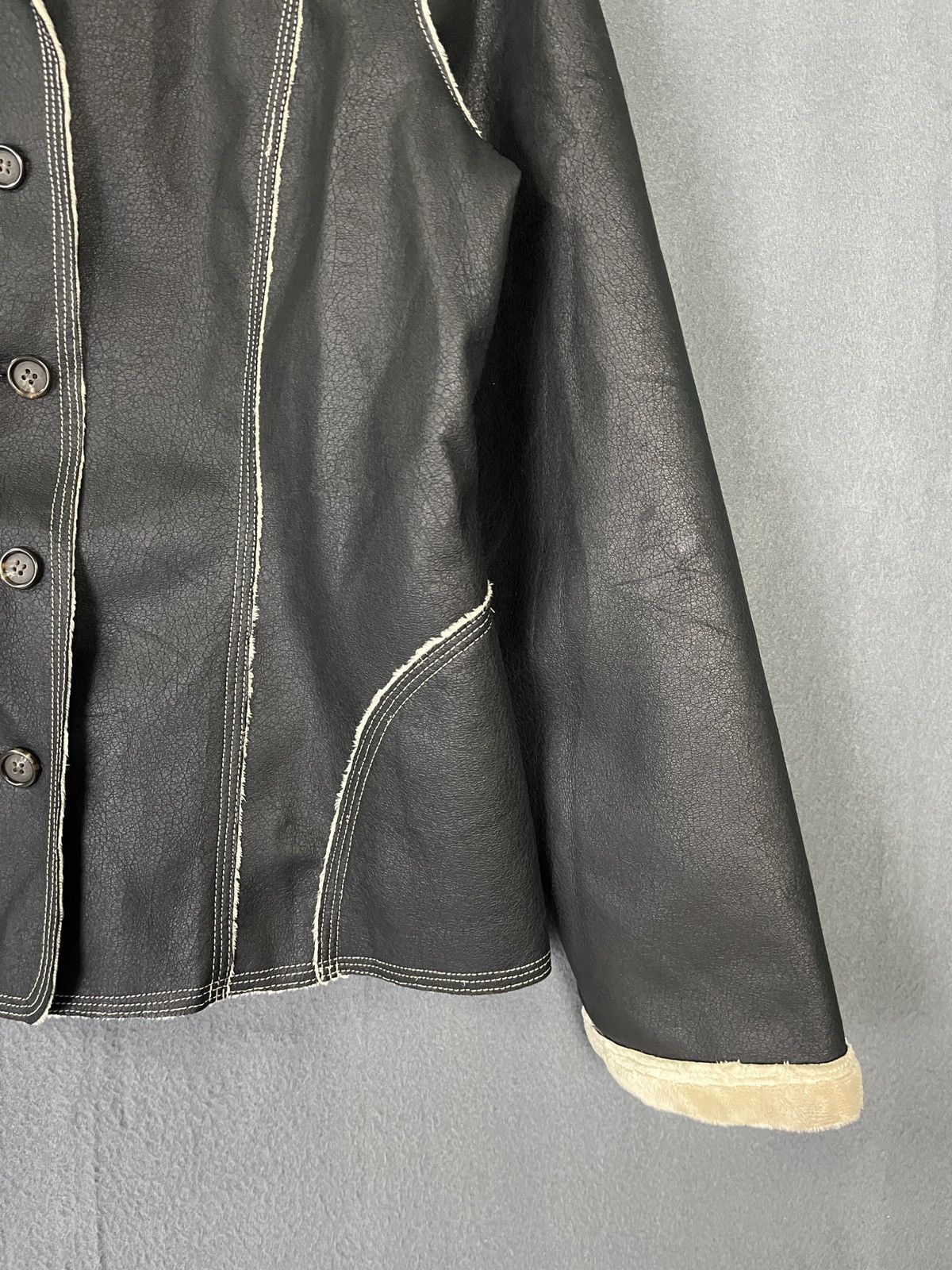 Designer × Kansai Yamamoto × Vintage Kansai Bis Faux Suede Leather Coat Jacket Fleece Lined Size S / US 4 / IT 40 - 6 Thumbnail