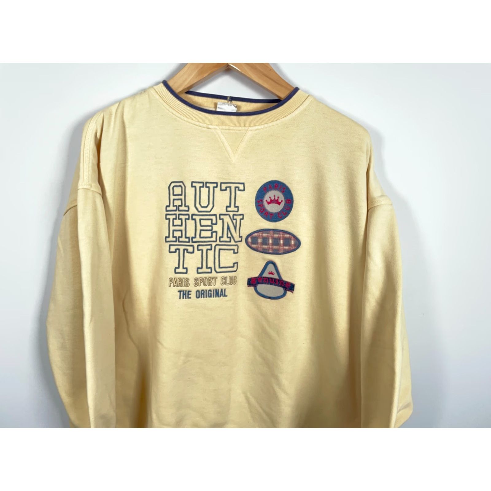 Vintage VINTAGE Paris Sport Club Sweatshirt Adults XL Pale Yellow Embroidered Logo Graphic Print Boxy Fit 90s Hipster Retro Mens Sweater Size US XL / EU 56 / 4 - 4 Thumbnail