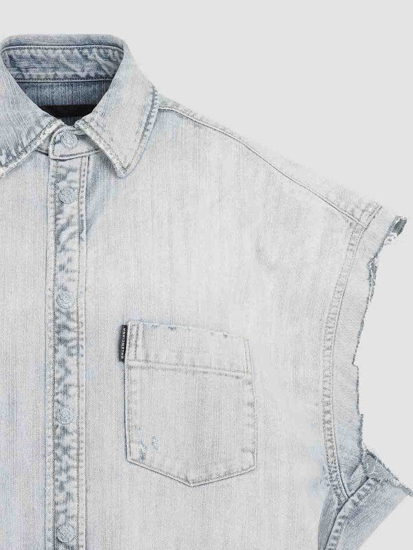 Balenciaga o1w1db10226 Ripped Sleeve Shirt Oversized in Blue Size US L / EU 52-54 / 3 - 3 Thumbnail