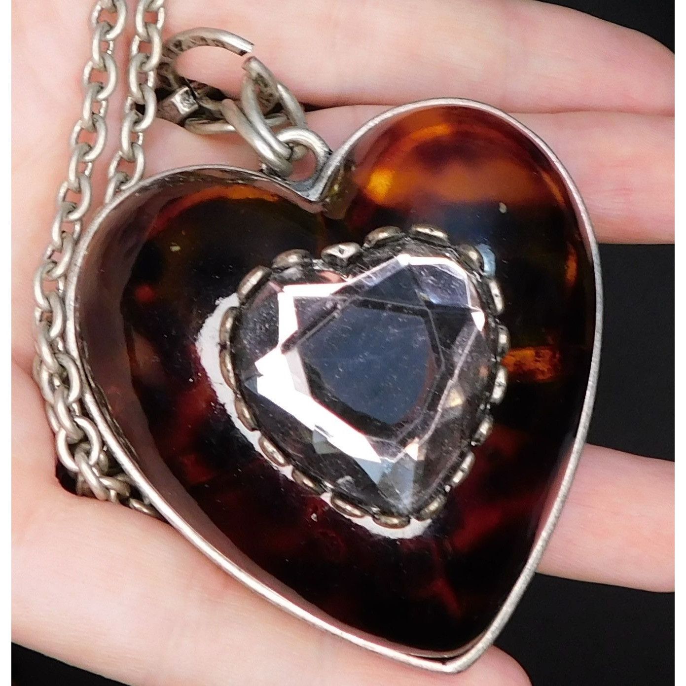 Other Chunky Tortoise Heart Necklace With Faceted Gem Accent Size ONE SIZE - 3 Thumbnail