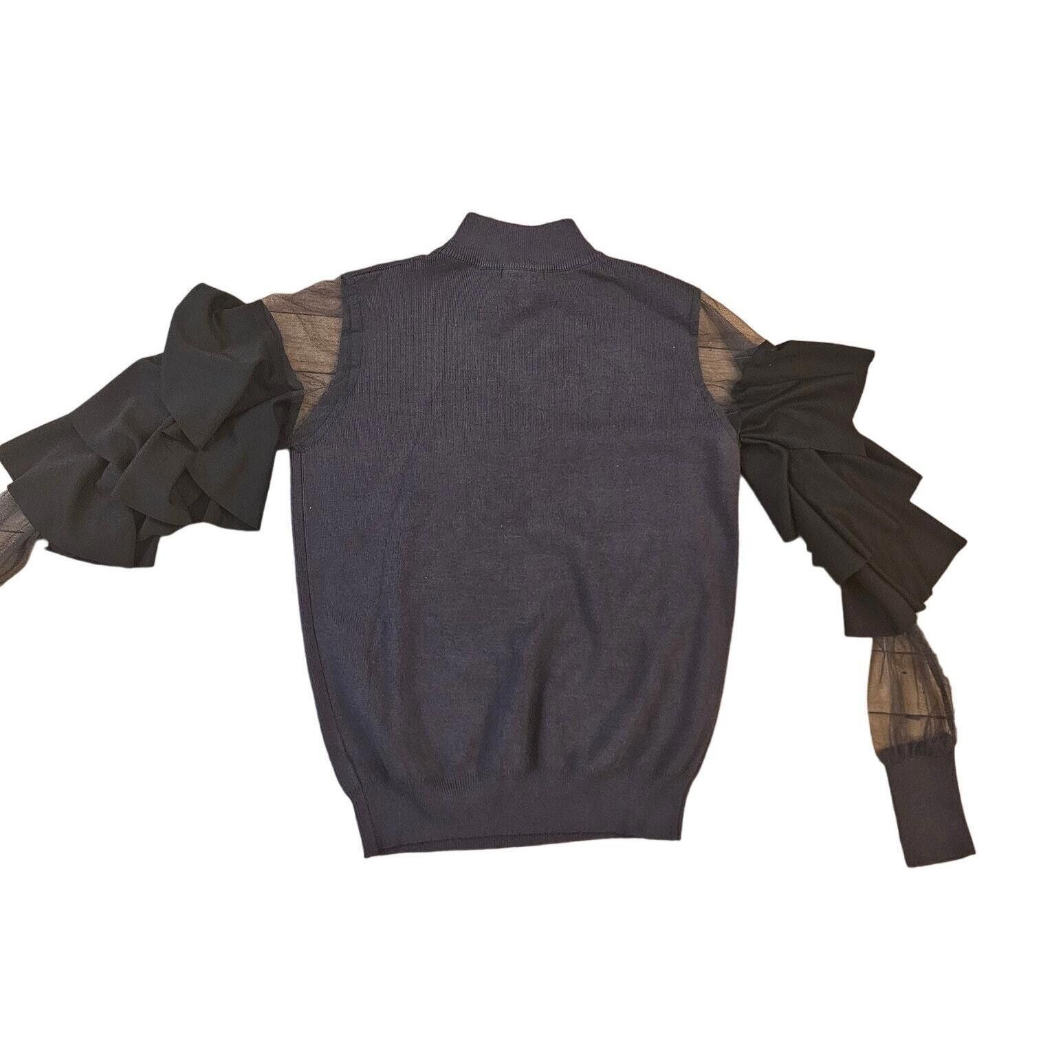 Fashion Nova Fashion Nova Ruffle Sleeve Mesh Sweater Size S Gray Size S / US 4 / IT 40 - 1 Thumbnail