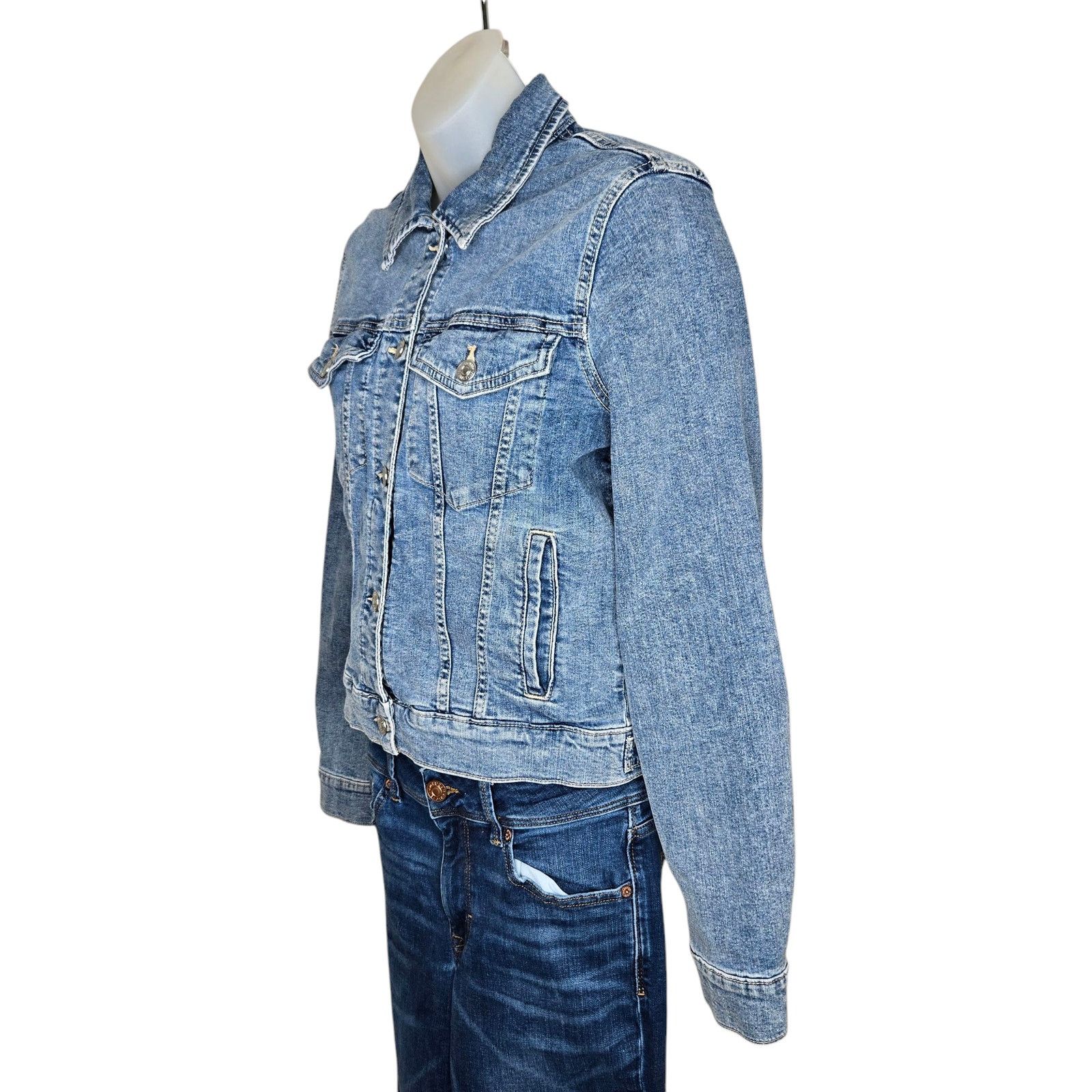 Mango Mango MNG Womens Denim Jacket Large Trucker Style Buttons Size L / US 10 / IT 46 - 6 Thumbnail