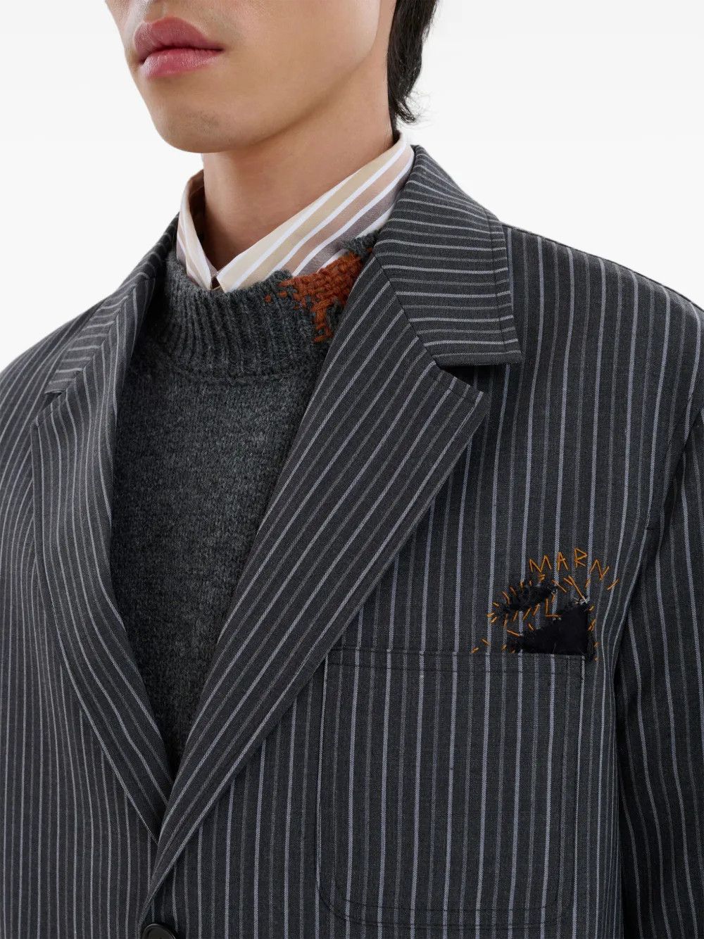 Marni o1w1db11125 Distressed Effect Striped Jacket in Black/Grey Size US XL / EU 56 / 4 - 6 Thumbnail