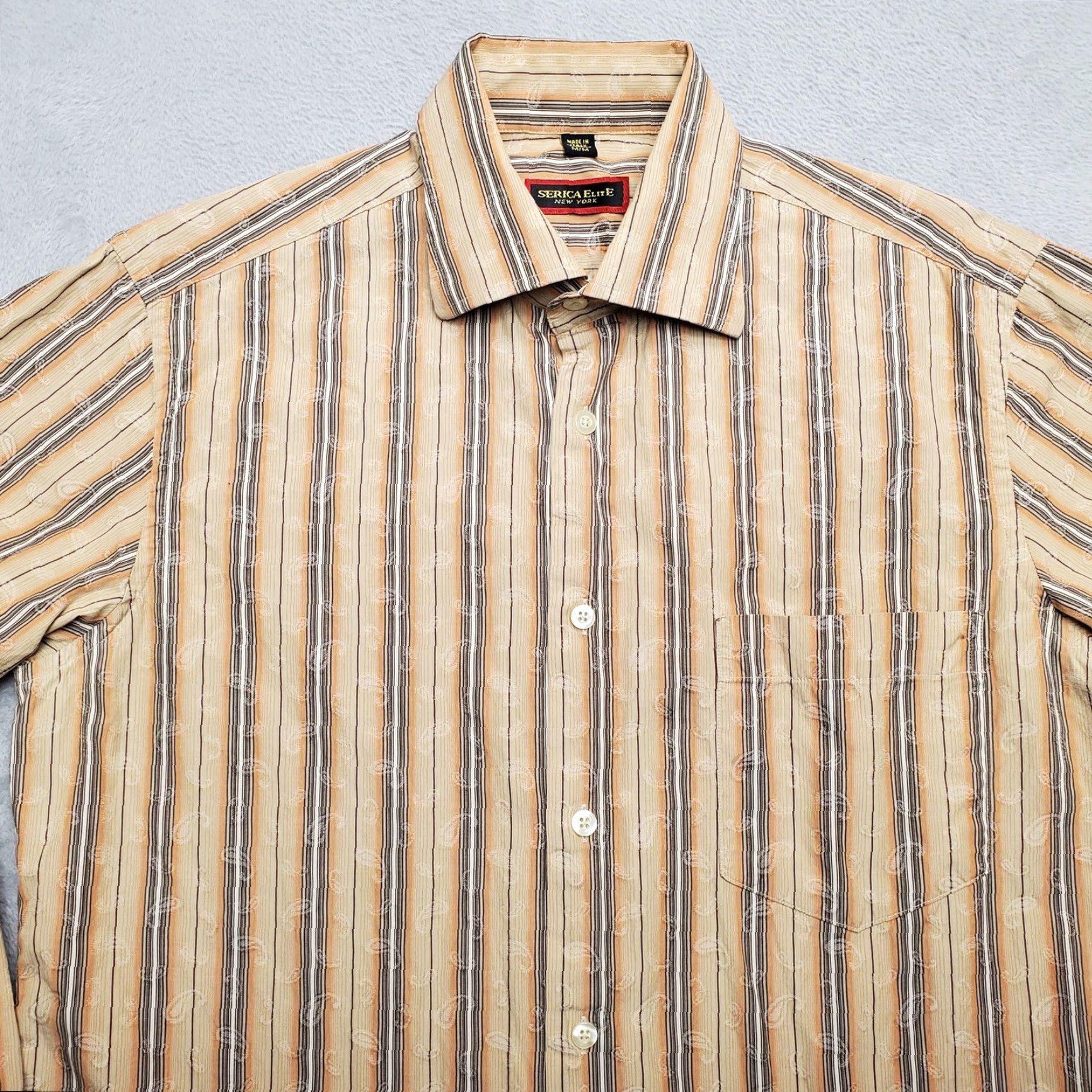 Vintage Serica Elite Shirt Mens M Brown Orange Paisley Striped Cotton Long Sleeve Button-Up Size US M / EU 48-50 / 2 - 3 Thumbnail