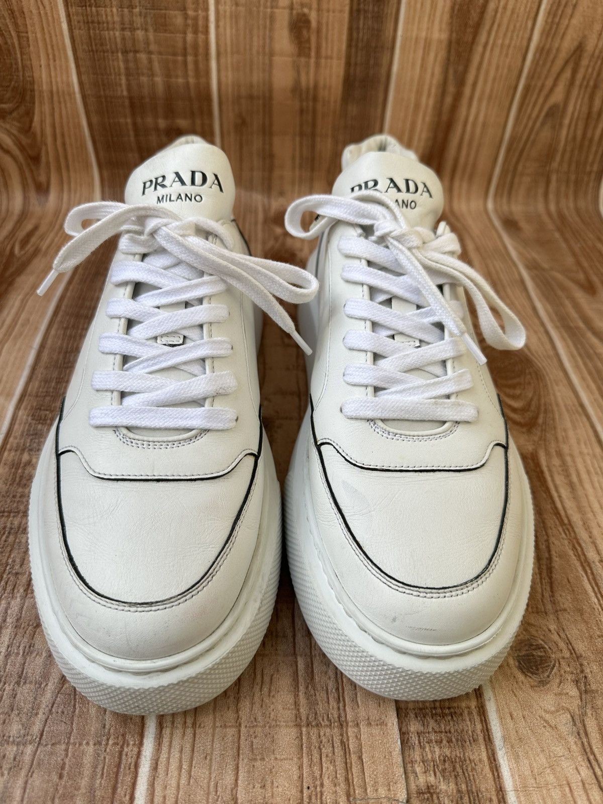 Prada Prada Milano White Leather Montana Low top Sneaks Size US 10 / EU 43 - 5 Thumbnail