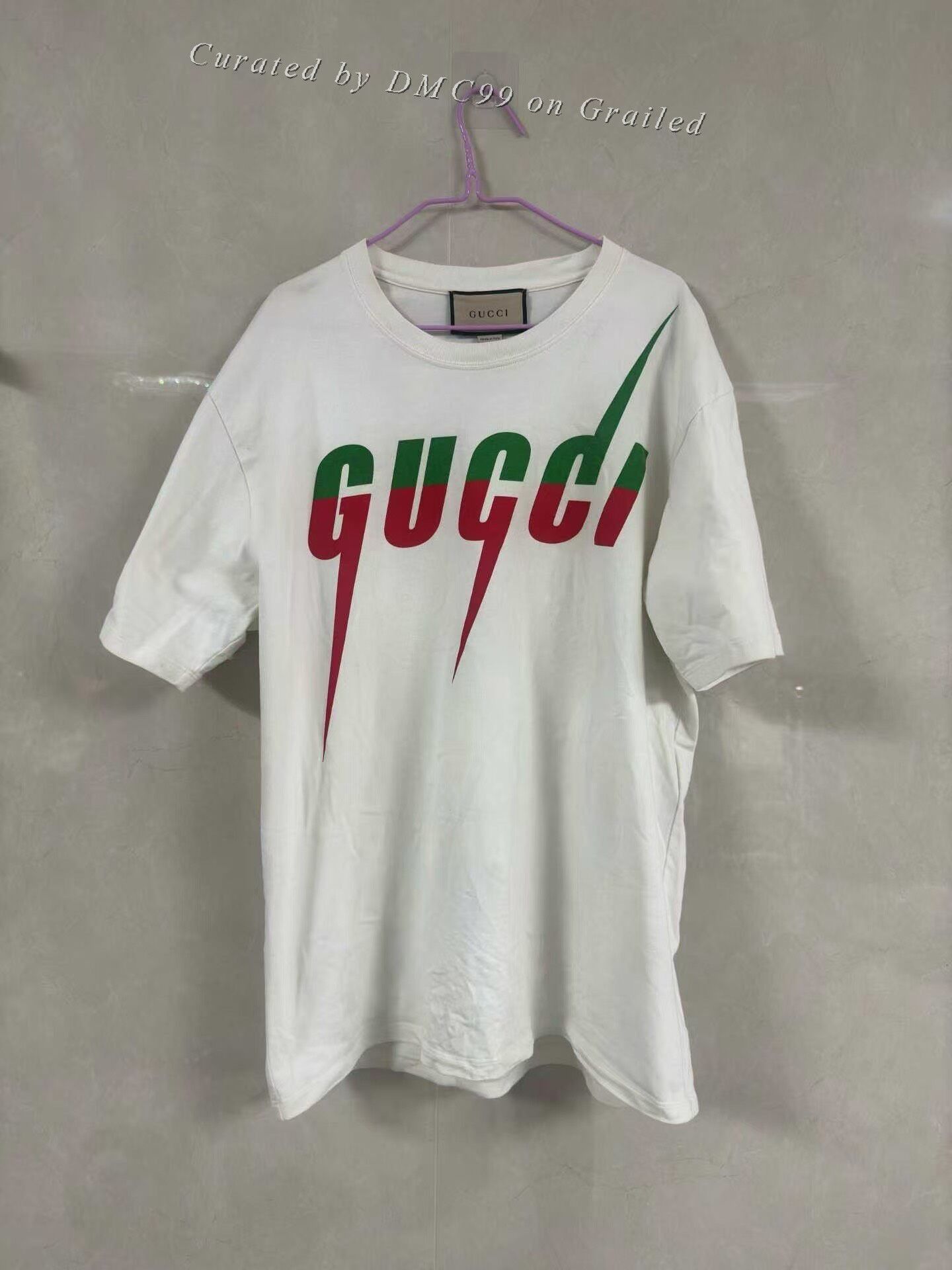 Gucci Gucci White Blade Lightning Print Crew Neck T-Shirt Size US L / EU 52-54 / 3 - 1 Thumbnail