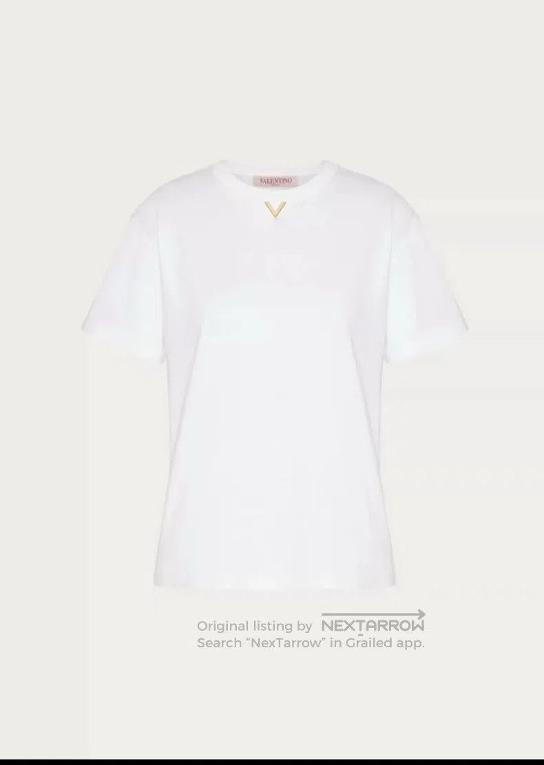 Valentino Valentino White Crew Neck Short Sleeve with Front V Gold L Size US S / EU 44-46 / 1 - 7 Thumbnail