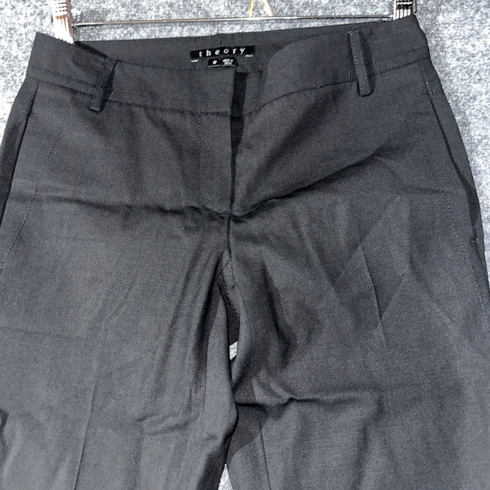Theory Theory Pants Womens 0 Black Wool Stretch Straight Leg Crop Pockets Cuffed Zip Size 25" / US 0 / IT 36 - 3 Thumbnail