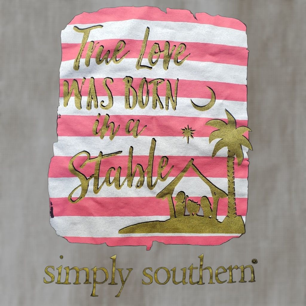 Born Simply Southern Women's Christian T-Shirt "True Love Was Born In A Stable" Long Sleeve Black Large Size L / US 10 / IT 46 - 1 Thumbnail