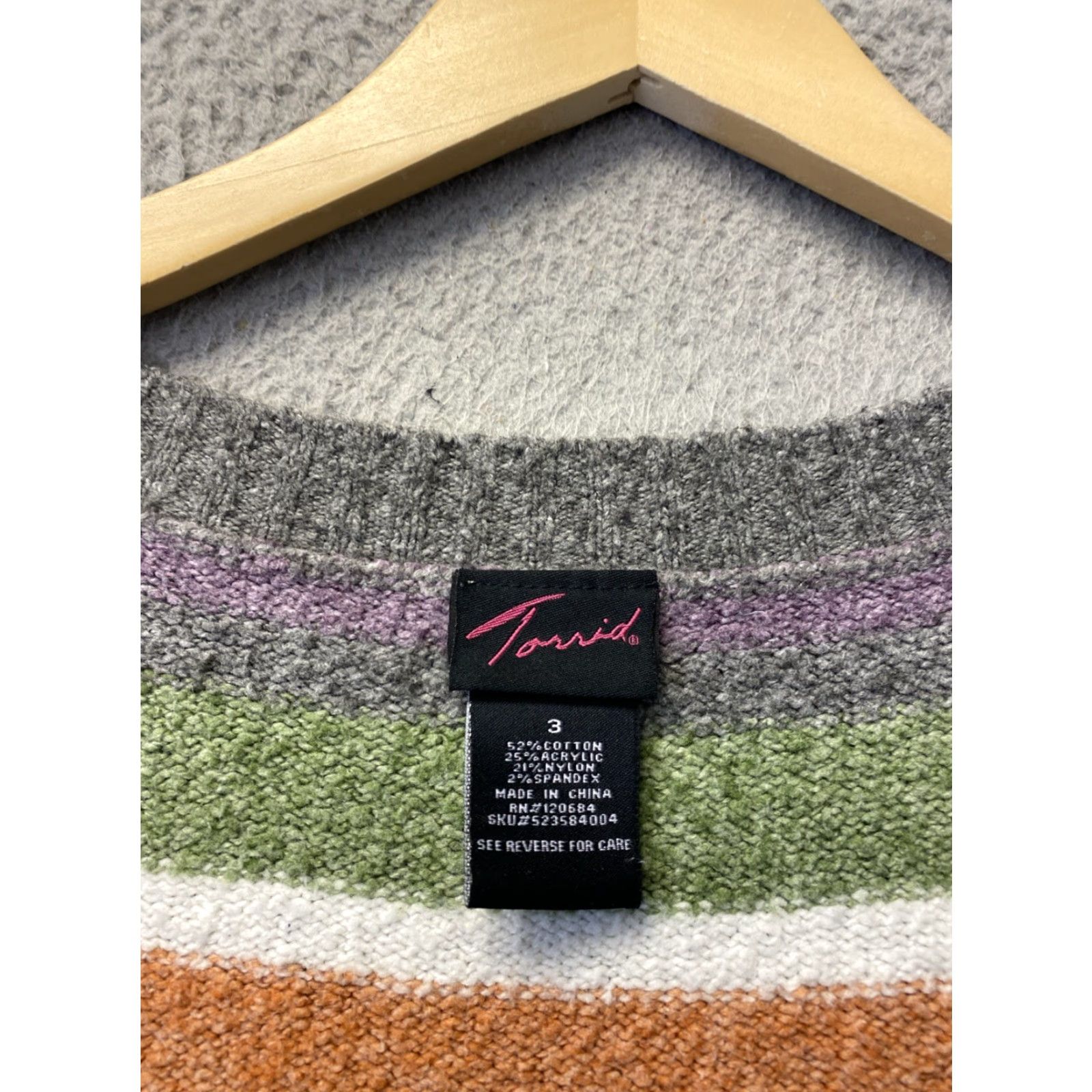 Torrid Torrid Sweater Womens Multicolor V-Neck 3/4 Sleeve Tunic Pullover +Size 3/0 Striped Open-Knit 0326 Size XS / US 0-2 / IT 36-38 - 3 Thumbnail