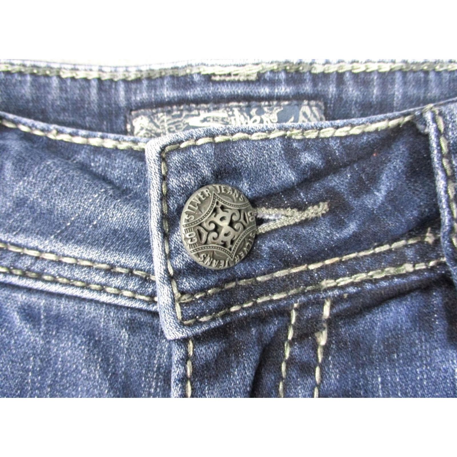 Silver Jeans Co. Silver Jeans Co Suki Surplus Womens Jeans W30 L32 Blue Mid Rise Bootcut Shoes/Denim 5-Pocket Embroidered Distressed Vintage No N/A Size 30" / US 8 / IT 44 - 3 Thumbnail