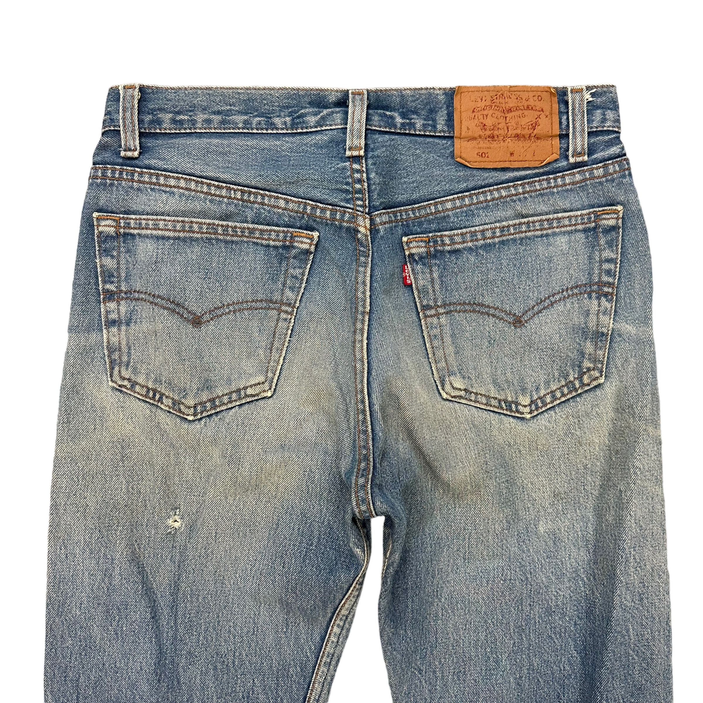 Levi's Vintage Clothing TRASHED🔥 LEVIS 501 FLY BUTTON DISTRESS DENIM PANT #8098-203 Size US 31 - 14 Thumbnail