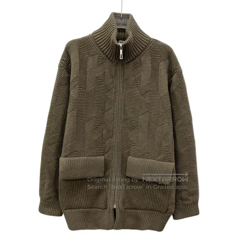 Hermes Hermes Caramel textured jacquard wool zip-up long sleeve k Size XXS / US 00 / IT 34 - 1 Thumbnail