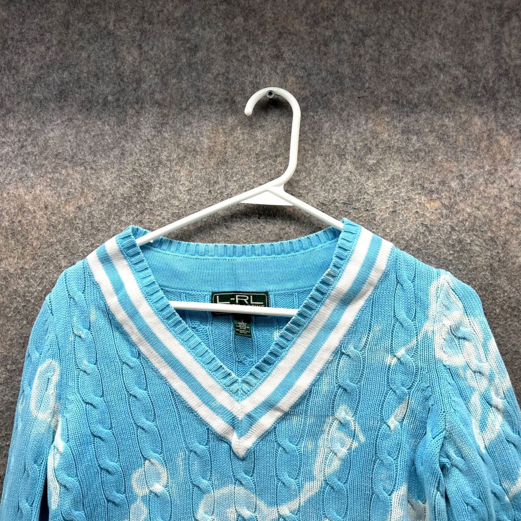 Ralph Lauren VINTAGE Lauren Ralph Lauren Sweater Shirt Womens Small Blue V-Neck Cable Knit Active Fleece LRL Size S / US 4 / IT 40 - 5 Thumbnail