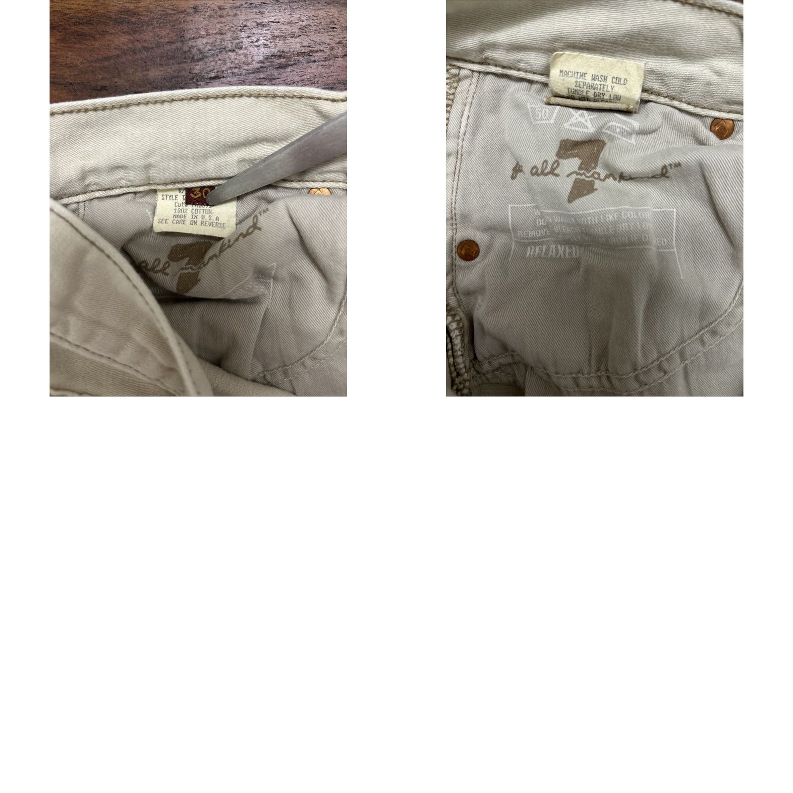 7 For All Mankind VINTAGE 7 For All Mankind Jeans Mens 30x27 Beige MADE IN USA Relaxed/Straight Fit 5-Pocket Denim Pants USA Mens Size US 30 / EU 46 - 9 Thumbnail