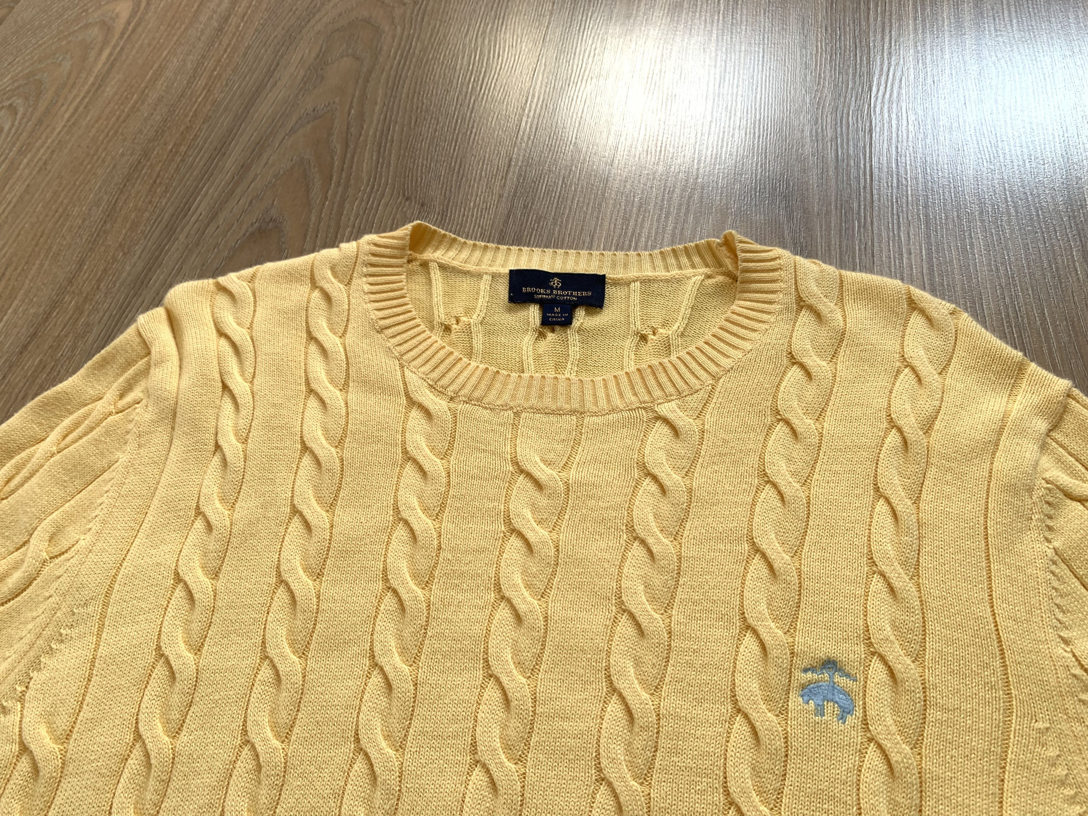 Brooks Brothers Brooks Brothers Cable-Knit Crew Neck Yellow Cotton Sweater Size US M / EU 48-50 / 2 - 4 Thumbnail