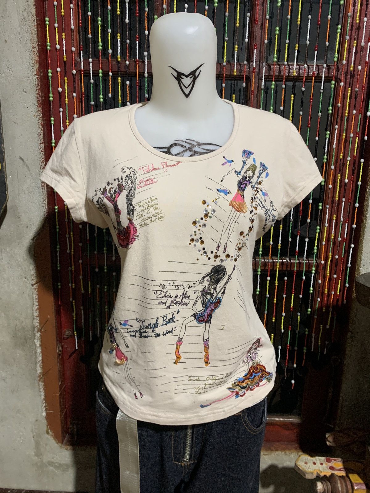 Japanese Brand y2k Kashitu Girl Behaviour Graphic Beady Top Size M / US 6-8 / IT 42-44 - 2 Thumbnail