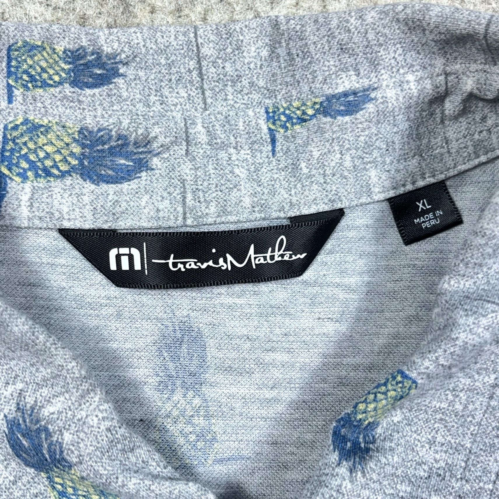 TravisMathew Travis Mathew Polo Shirt Men XL Gray Pineapple Print Performance AOP Adult Golf Shirt Size US XL / EU 56 / 4 - 3 Thumbnail
