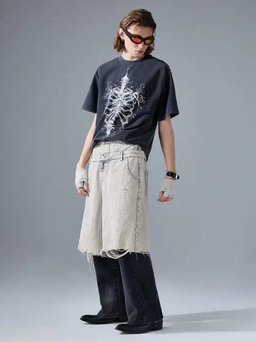 Jean Distressed ripped RAW vintage jorts denim Size US 33 - 3 Thumbnail
