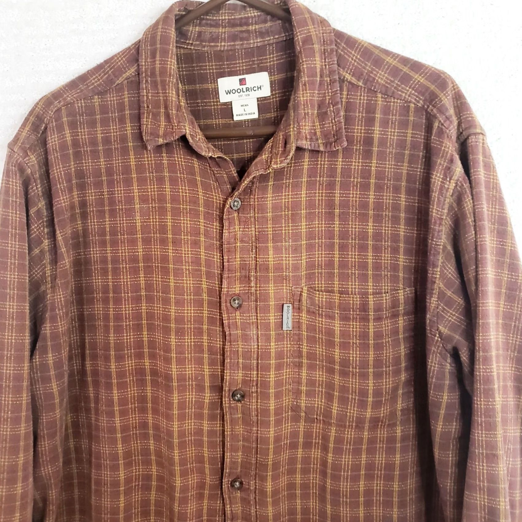 Vintage Woolrich Shirt Plaid Button-Down Long Sleeve 100% Cotton Linen-Look Brown Woolrich Mens L Regular Pocketed Size US L / EU 52-54 / 3 - 2 Thumbnail