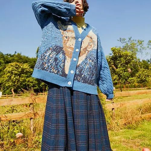 Van Gogh Oversized Cardigan Cute Vintage Designer Style