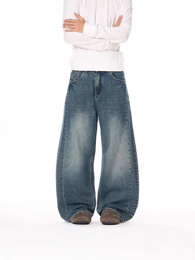 Vintage Retro street washed whiskered wide-leg scimitar jeans Size US 32 / EU 48 - 2 Thumbnail