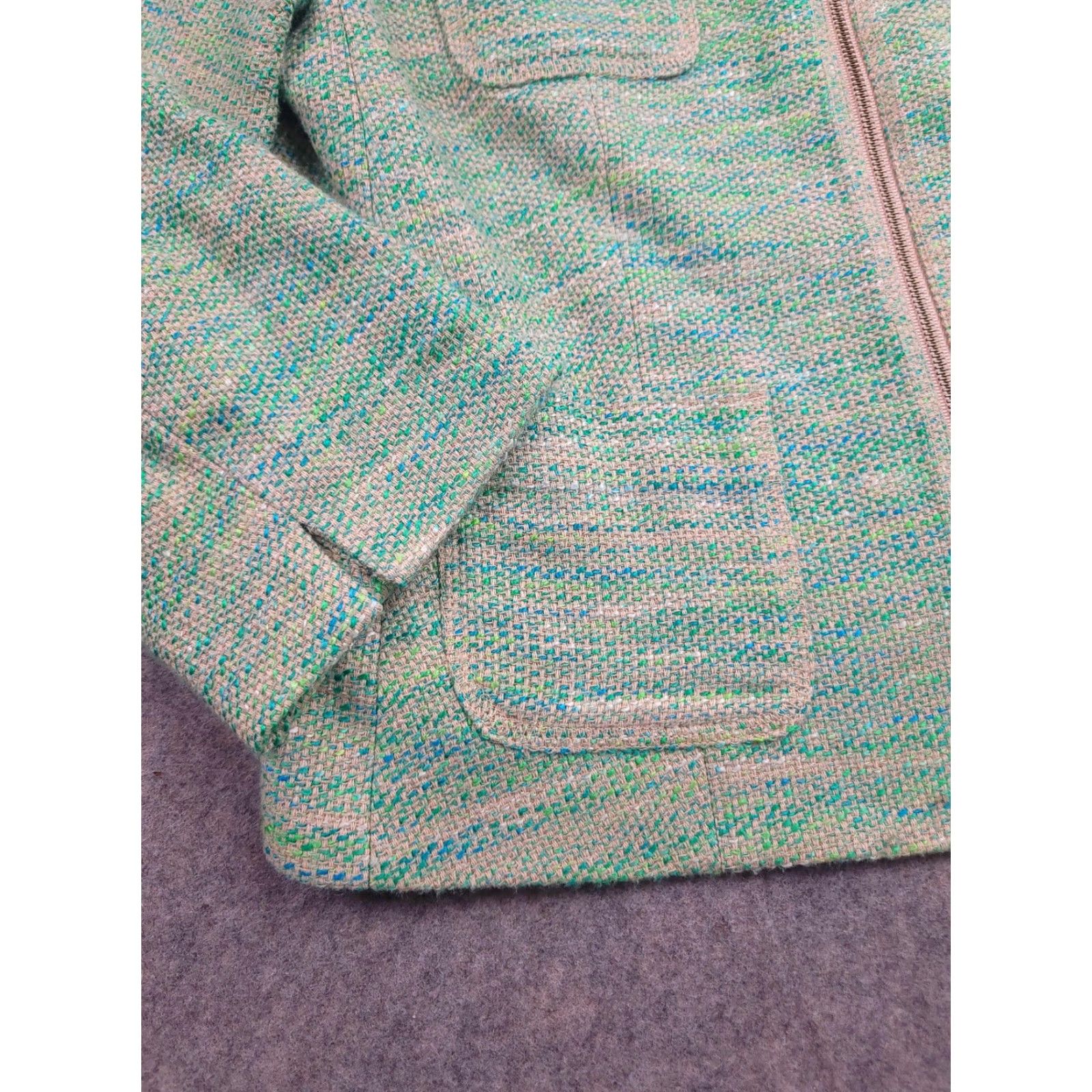 J. Jill J Jill Jacket Womens Small Green Blue Zip Front Tweed Linen Blend Pockets Modern Jacket Size S / US 4 / IT 40 - 5 Thumbnail