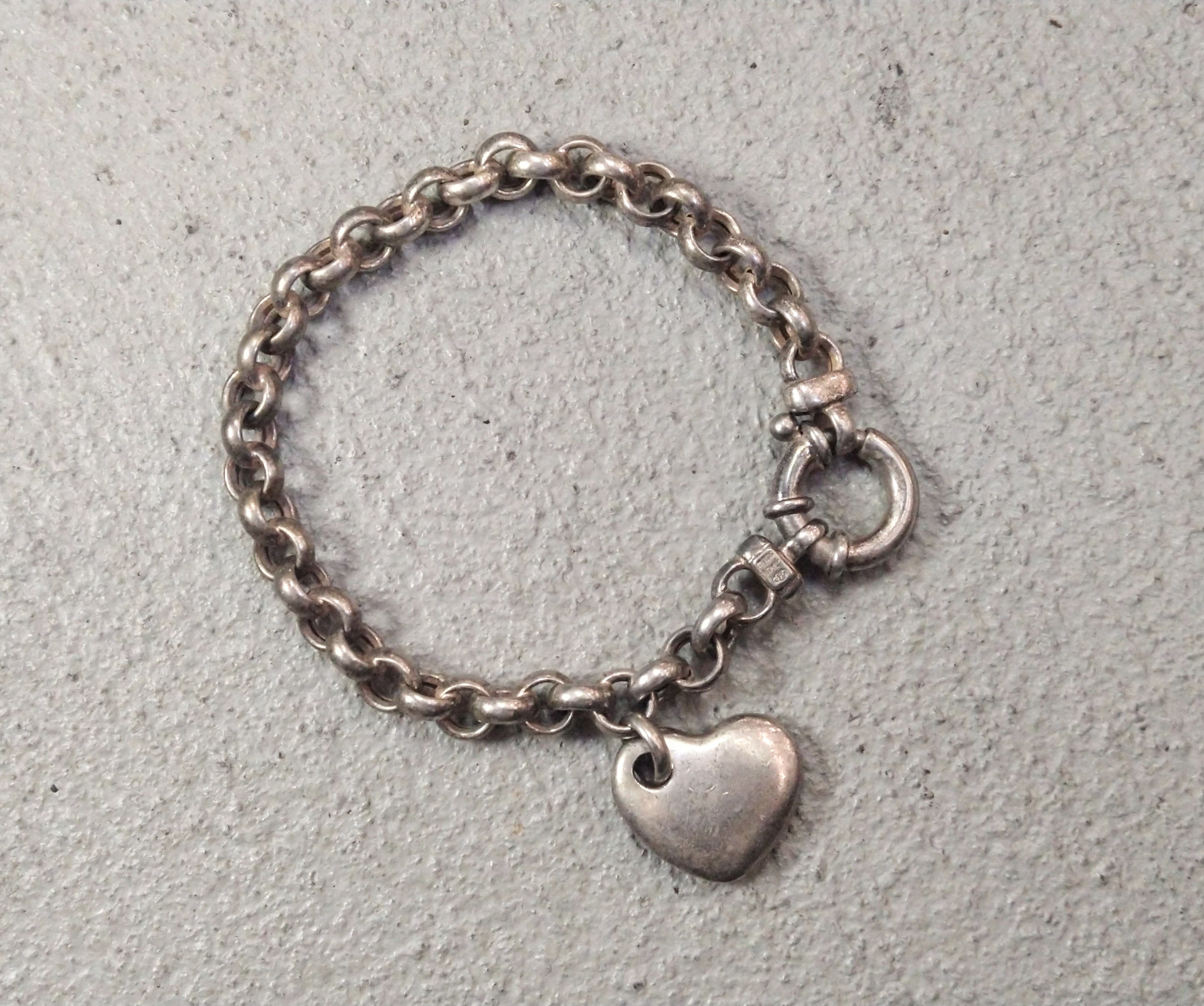 Jewelry Vintage Sterling Silver Bracelet Heart Round Italy 7.75" Y2K Size ONE SIZE - 2 Thumbnail