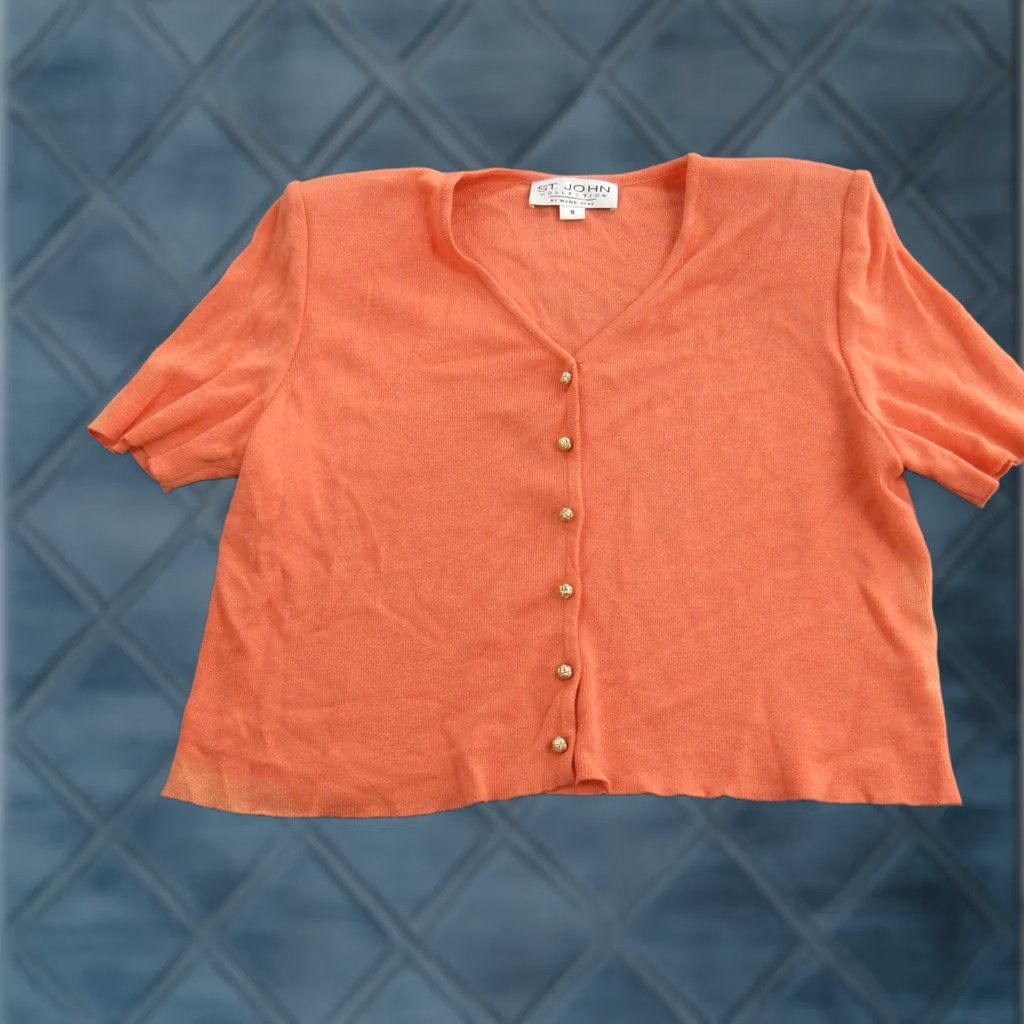 St. John St John Collection Sweater Cardigan Womens 8 Orange Short Sleeve Button Front Knit V-Neck Size M / US 6-8 / IT 42-44 - 1 Thumbnail