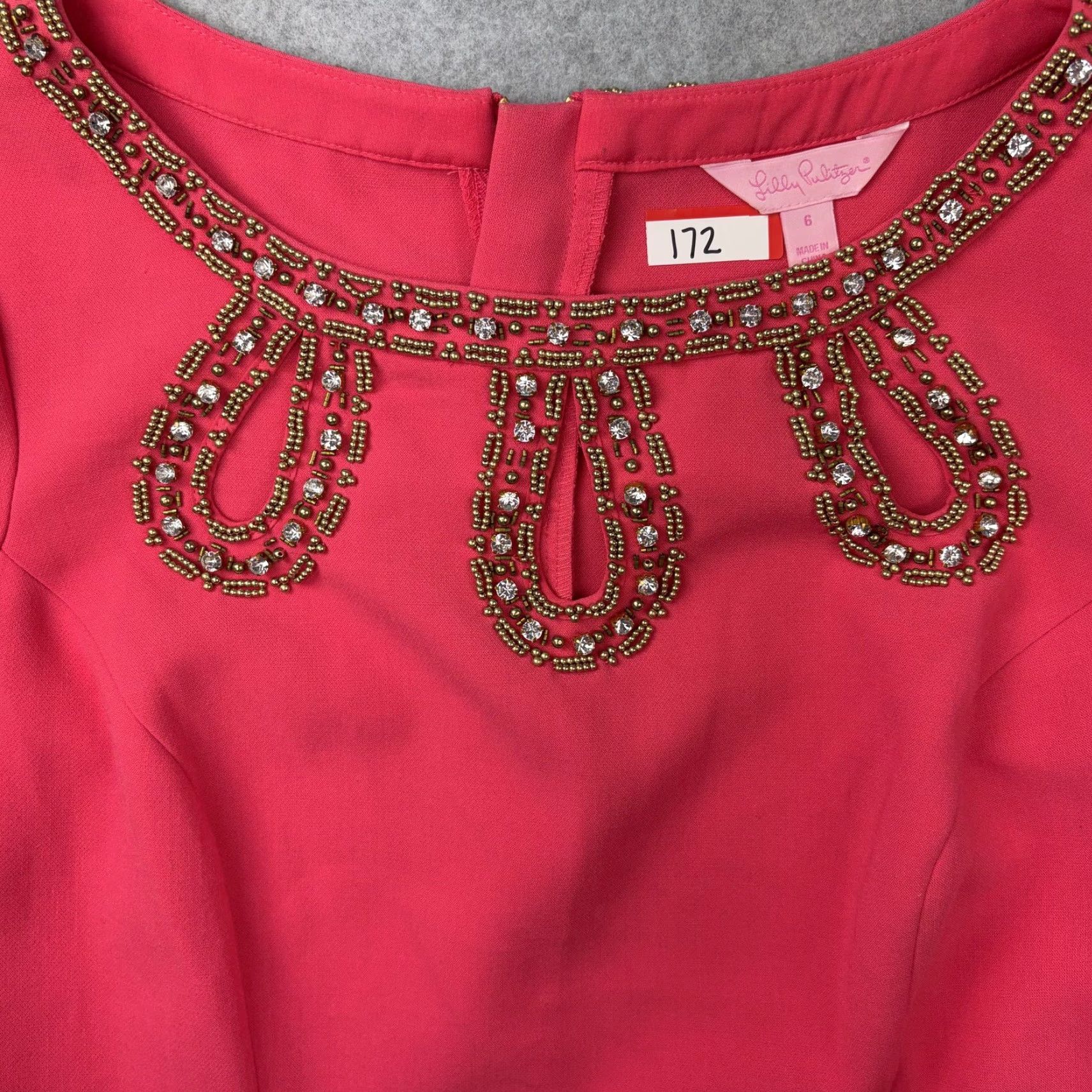 Lilly Pulitzer Lilly Pulitzer Dress Womens 6 Pink Beaded Neck Sheath 3/4 Sleeve Party Cocktail Size M / US 6-8 / IT 42-44 - 7 Thumbnail