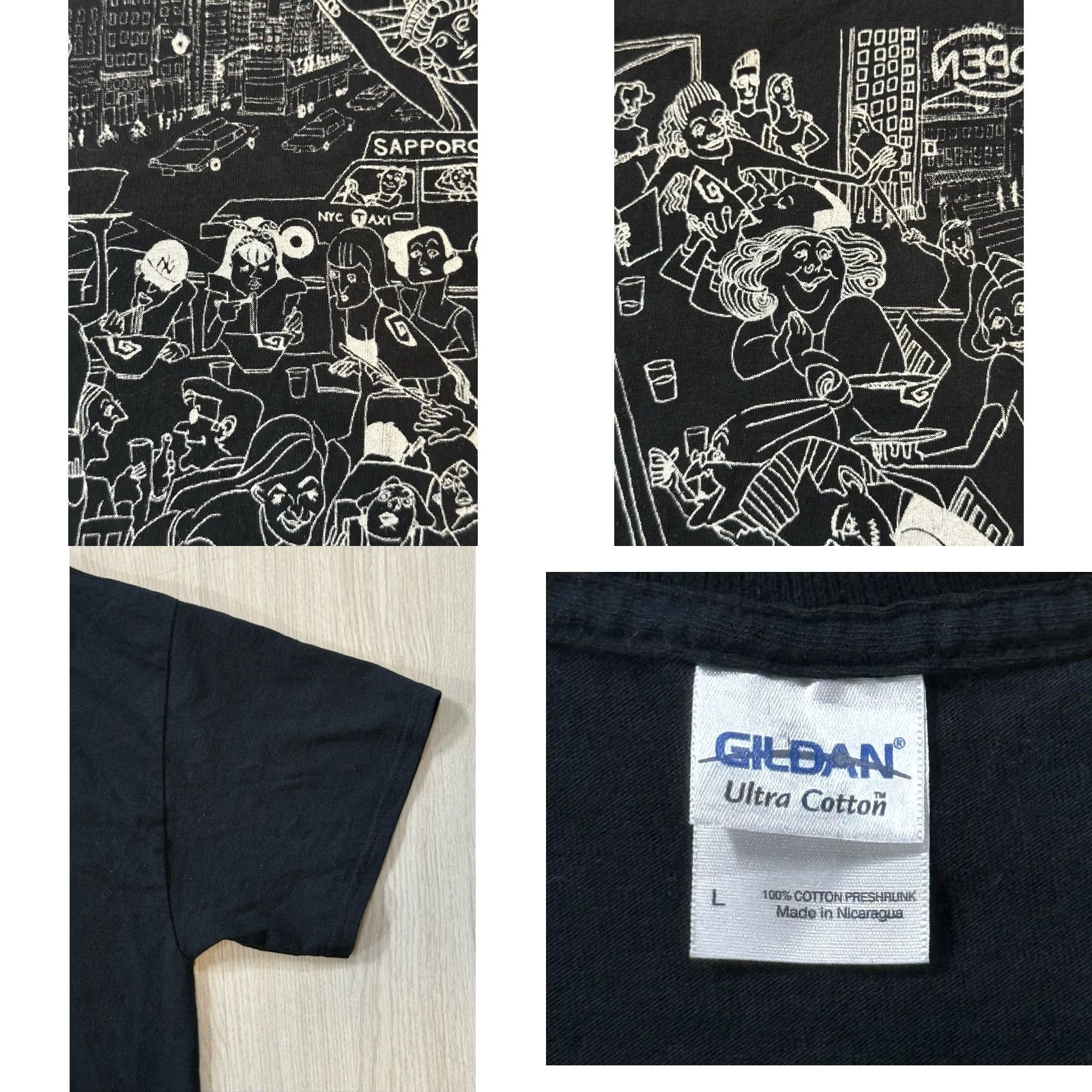 Gildan VINTAGE Sapporo New York City T-Shirt Gildan Ultra Cotton Unisex Black 2000s Large Crew Neck Short Sleeve City Food Japan USA Logo Graphic Print Size US L / EU 52-54 / 3 - 8 Thumbnail