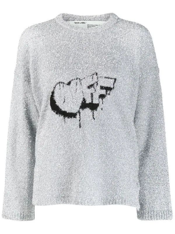 Off-White Off-White Off Crew Neck Logo Silver Jumper Size S / US 4 / IT 40 - 2 Thumbnail
