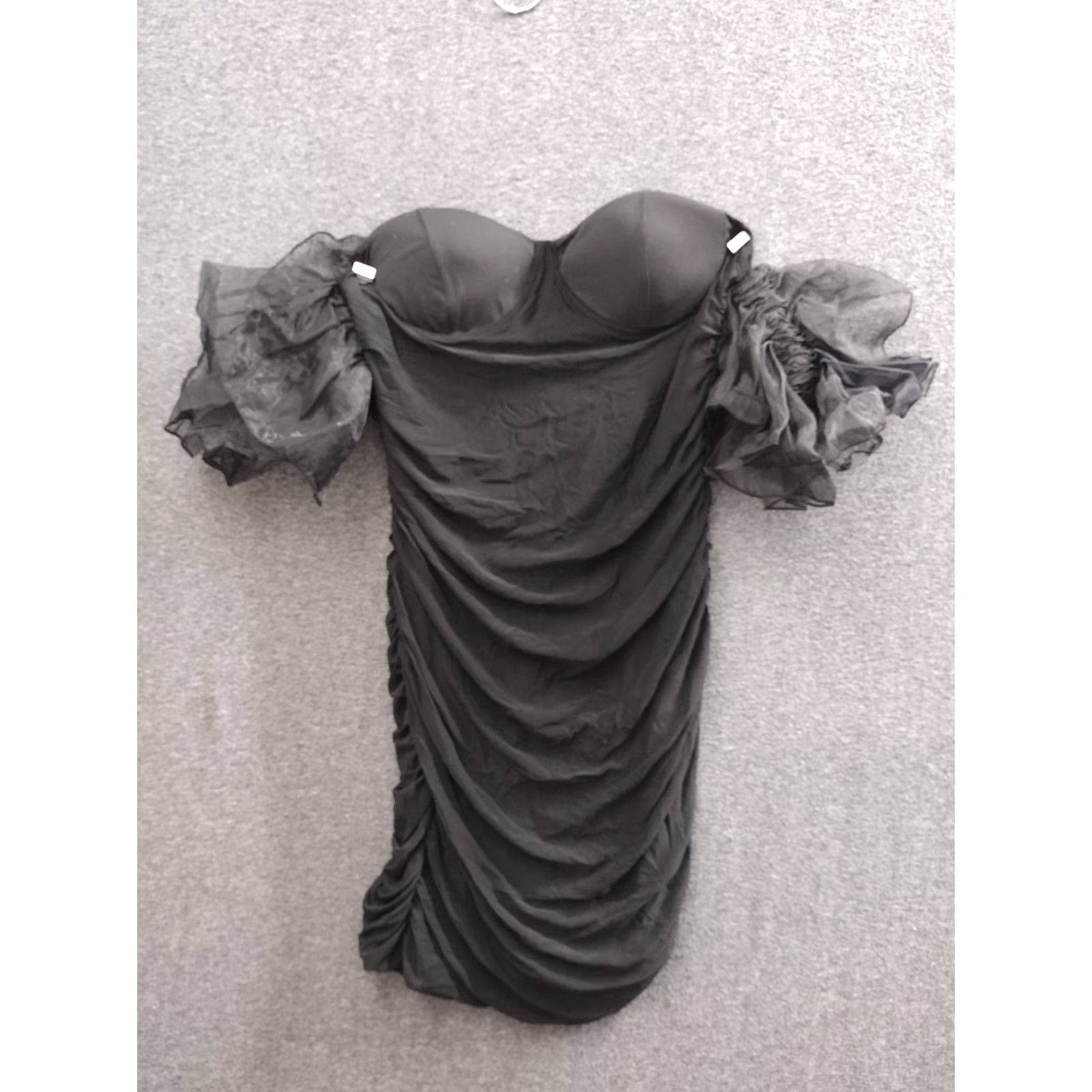 Vintage Womens Bodycon Dress Off Shoulder Puff Sleeve Midi XL Black Party Cocktail Dress Size XL / US 12-14 / IT 48-50 - 2 Thumbnail