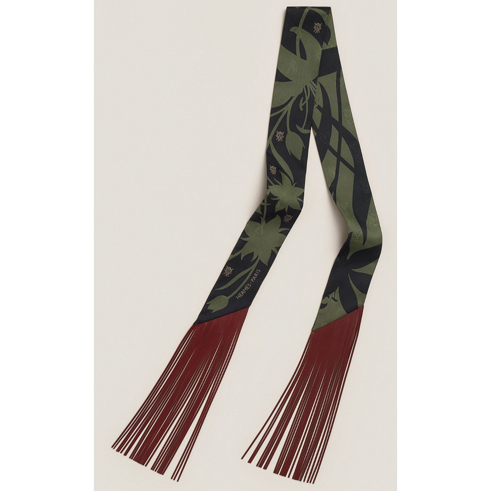Hermes Hermes Scarf Twilly Leather Bouquet Black Loden Rouge H Size ONE SIZE - 1 Thumbnail