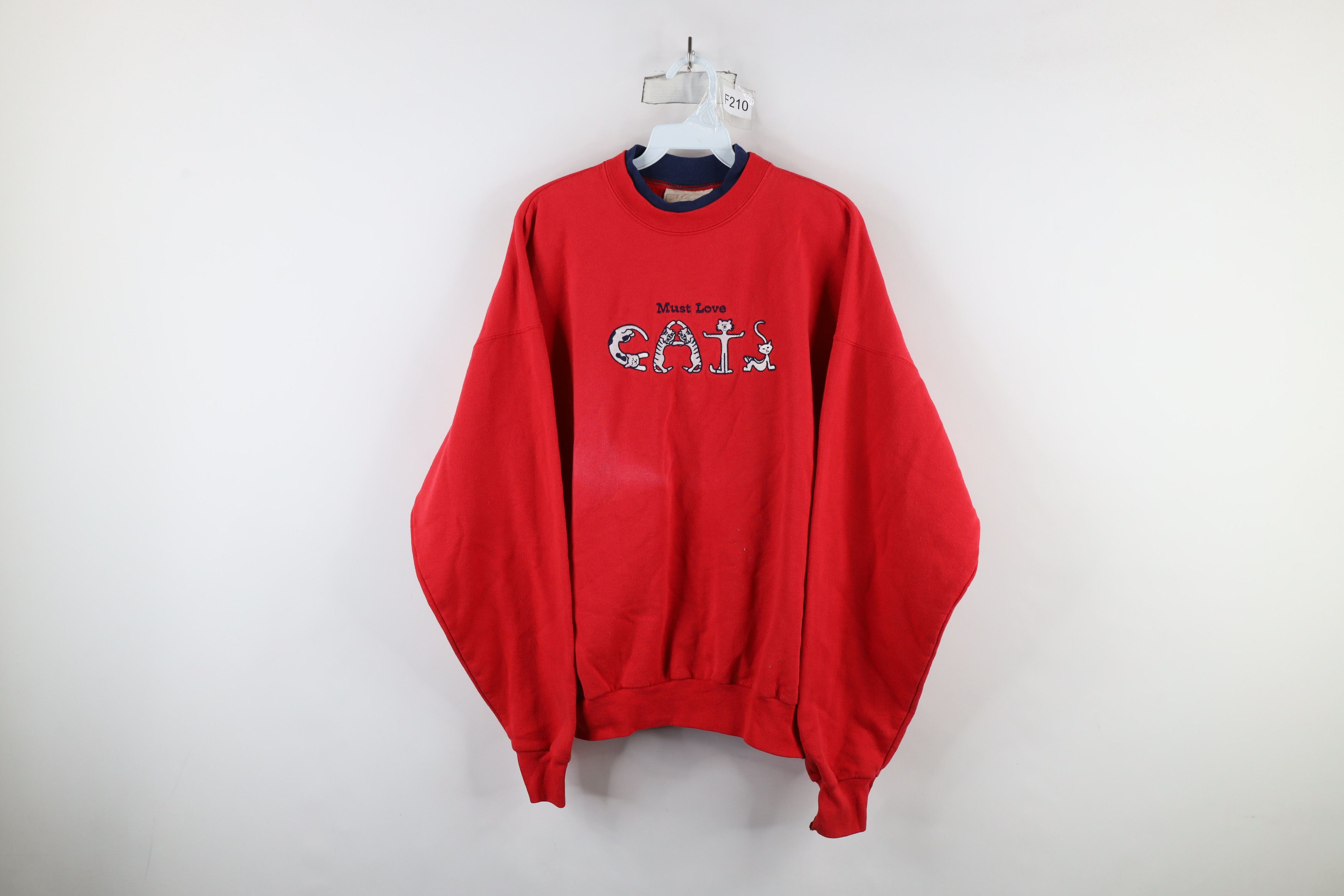 Vintage Vintage 90s Streetwear Must Love Cats Sweatshirt Red Size XL / US 12-14 / IT 48-50 - 1 Thumbnail