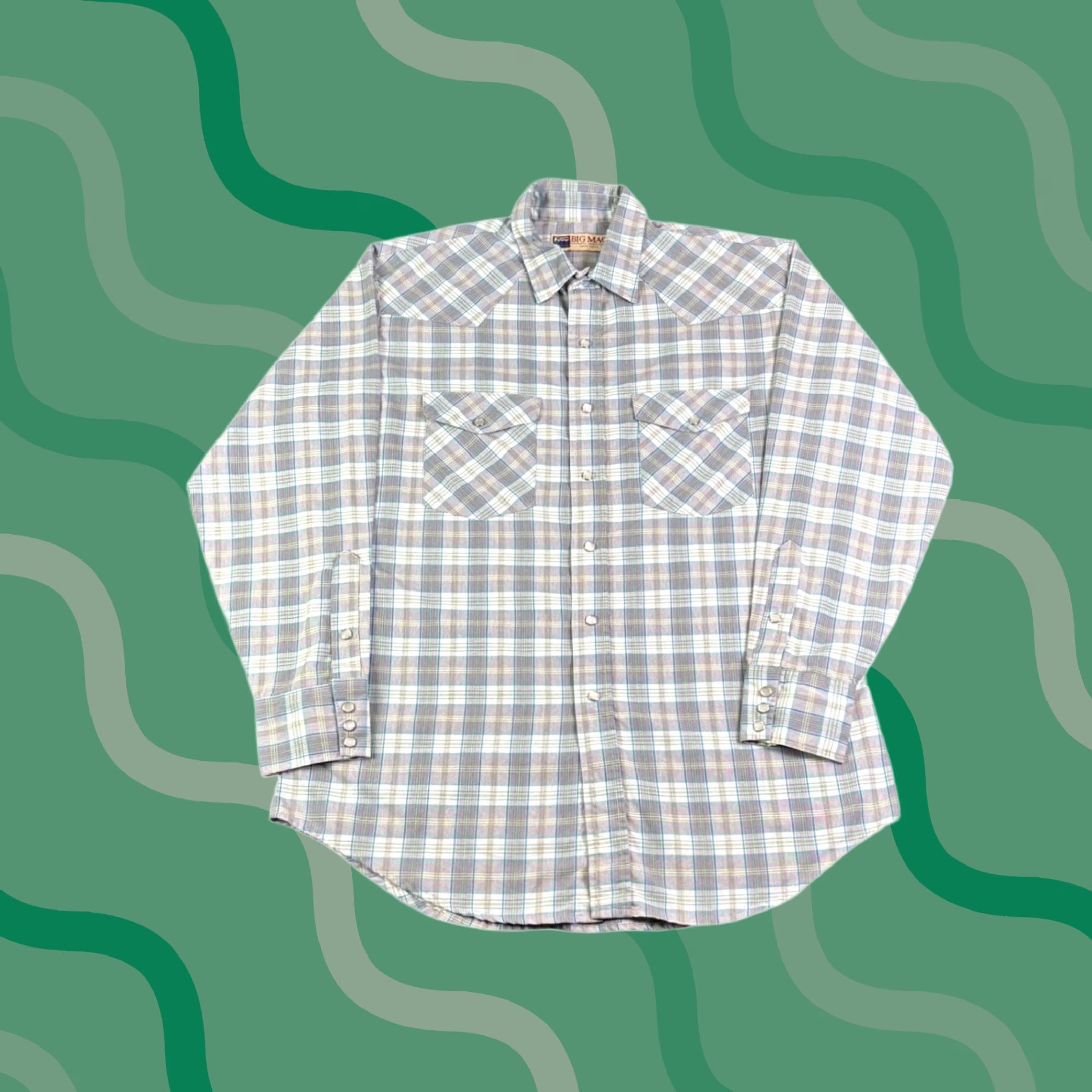 Vintage Big Mac Mens LT Tall Plaid Western Workwear Shirt Grey Teal Yellow Size US L / EU 52-54 / 3 - 1 Thumbnail