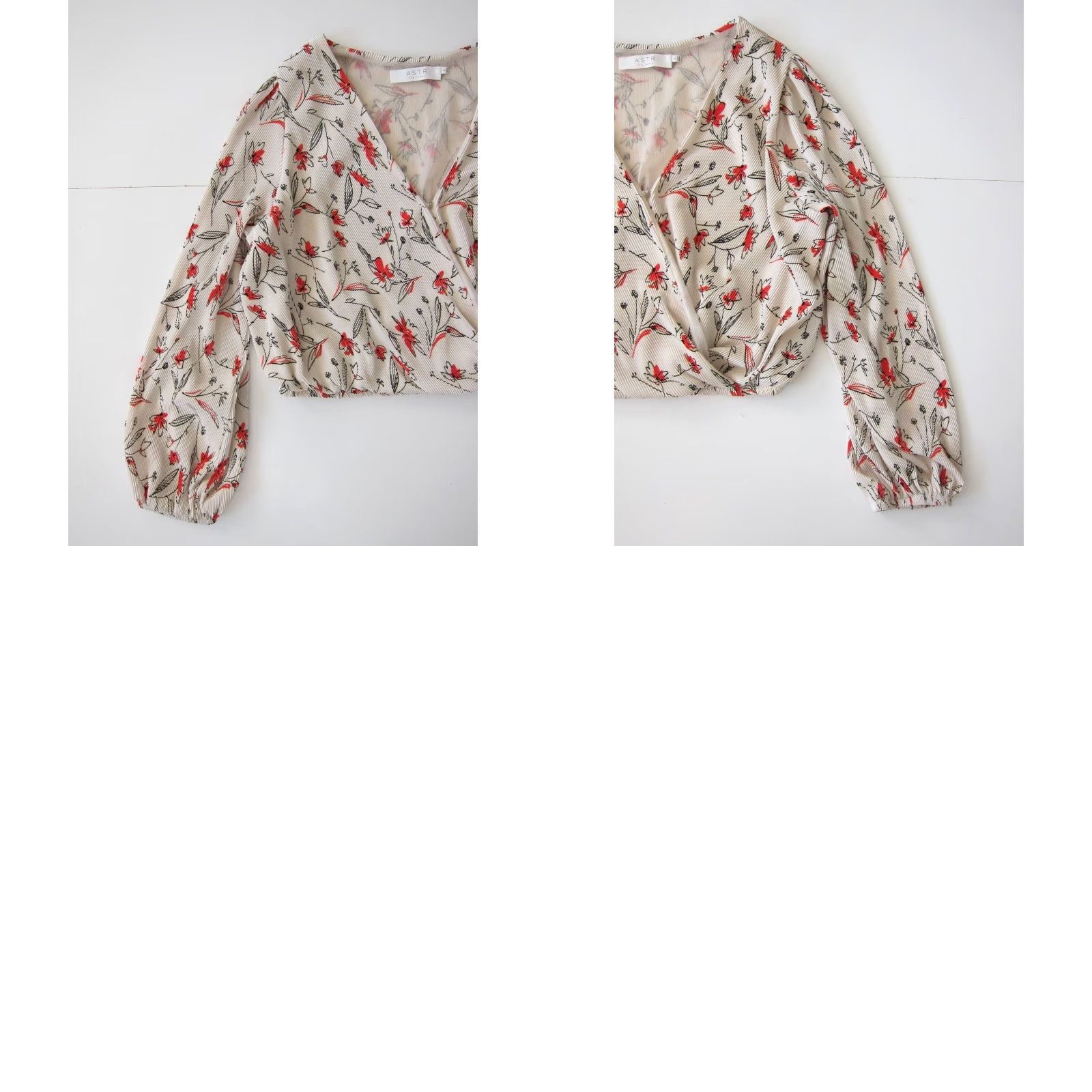 ASTR The Label VINTAGE ASTR The Label Ivory Black Red Floral Long Sleeve V-Neck Peasant Blouse Large Size L / US 10 / IT 46 - 8 Thumbnail