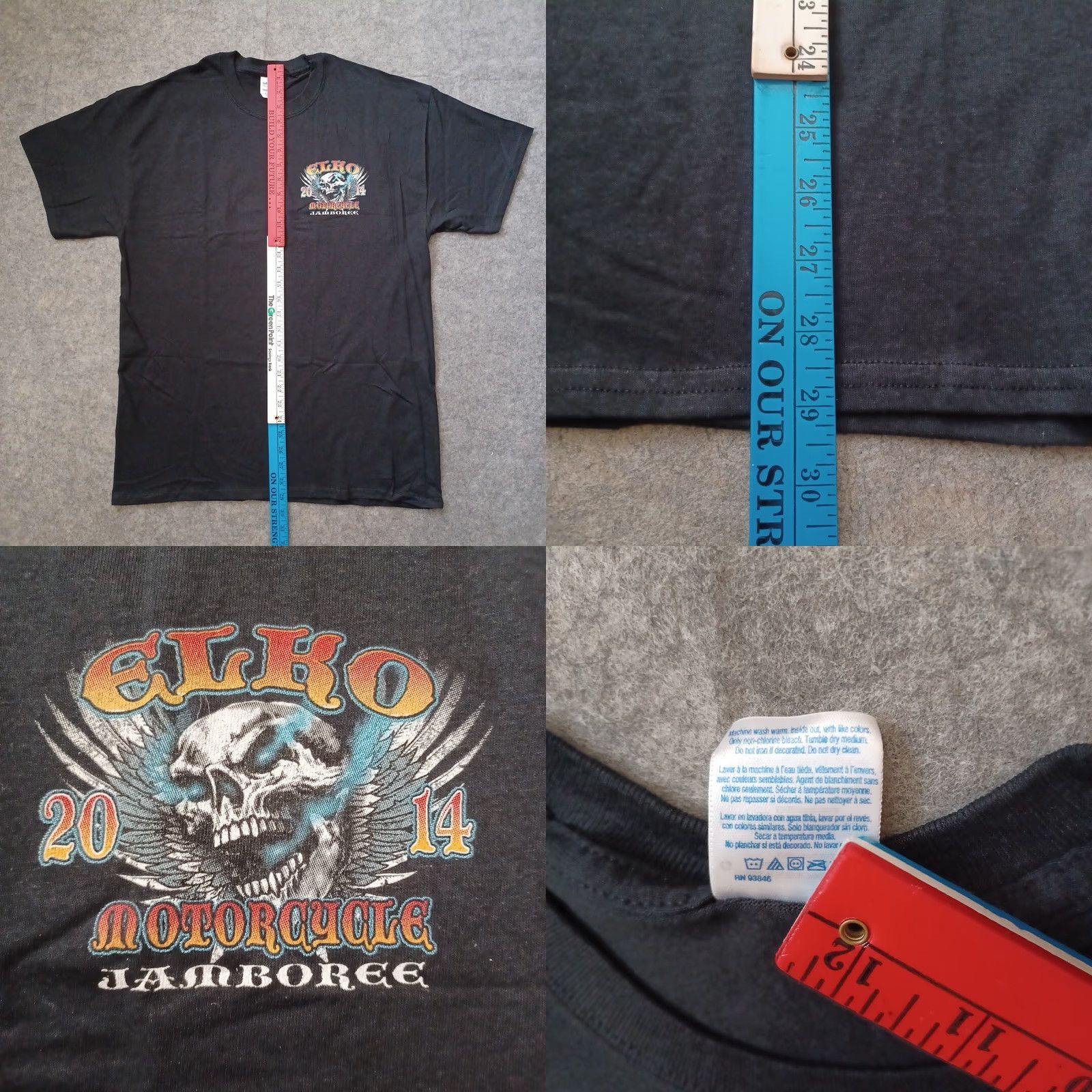 Gildan VINTAGE Elko Motorcycle Jamboree T Shirt Men Large Black Graphic Skull Short Sleeve 2014 Size US L / EU 52-54 / 3 - 8 Thumbnail