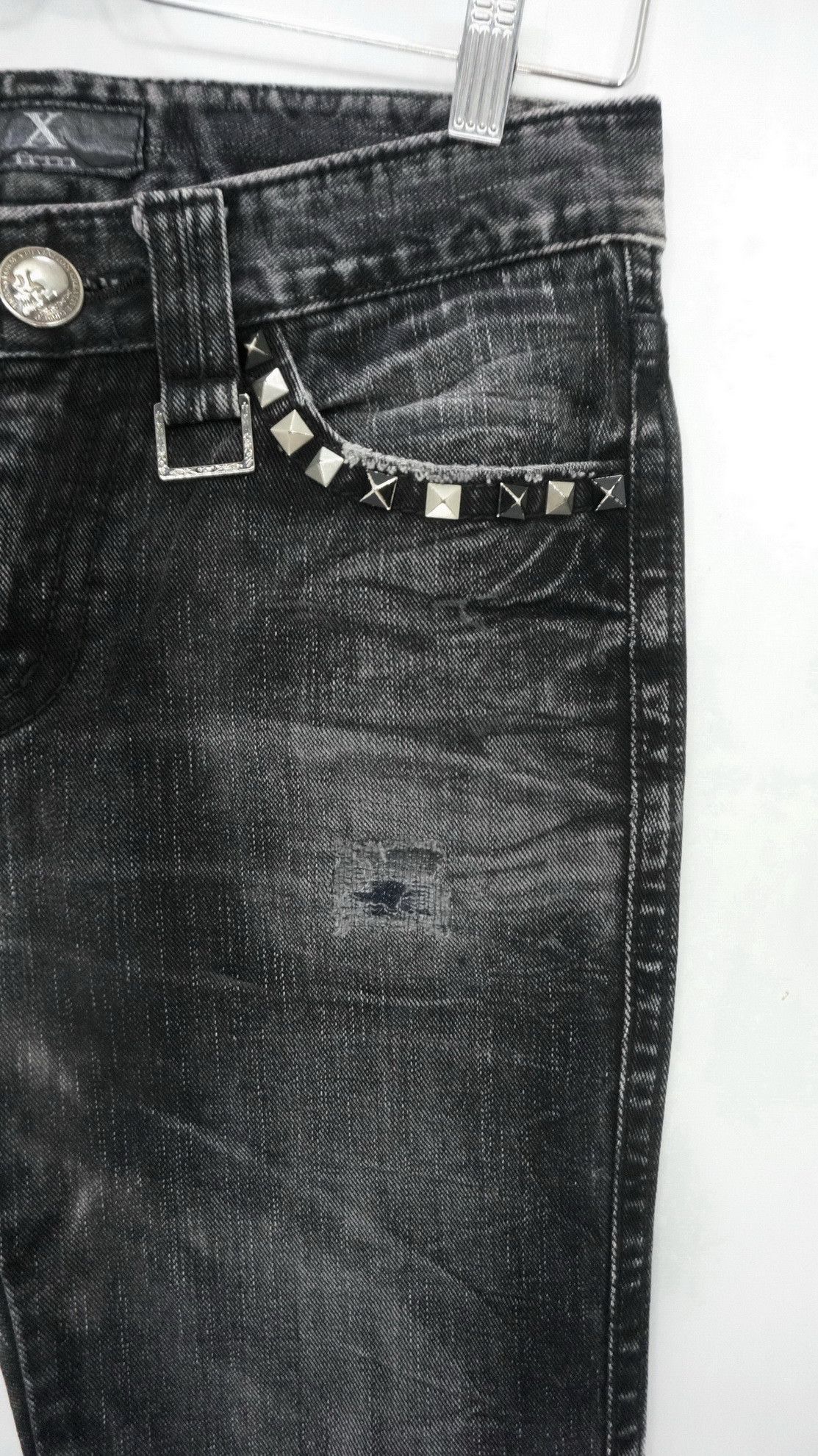 Japanese Brand XFRM Acid Wash Punk Skull Beads and Studded Jeans Size US 29 - 5 Thumbnail