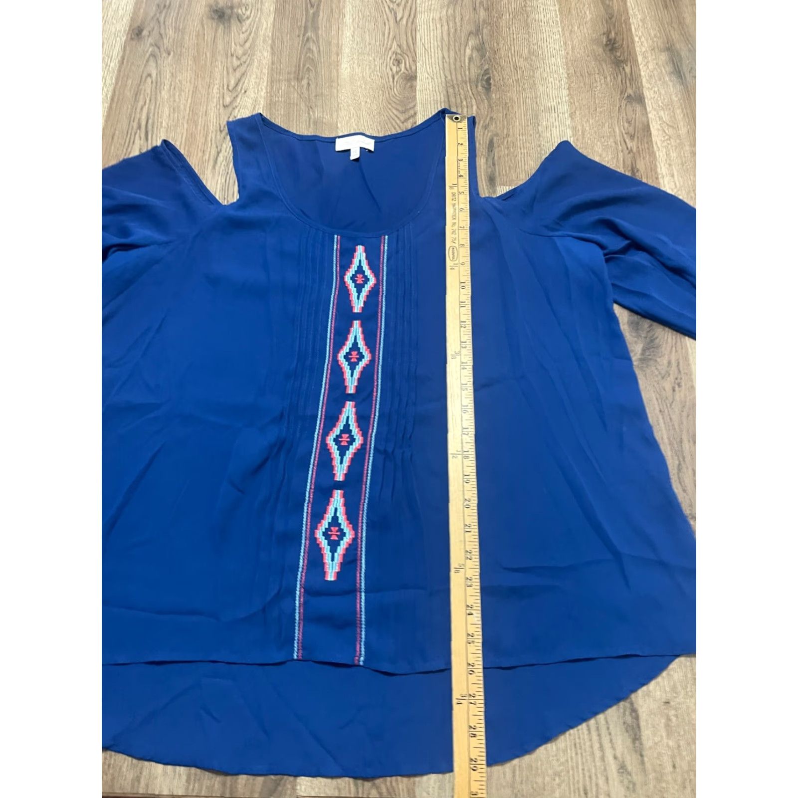 Vintage My Michelle Shirt Women's XXL Blue Orange Long Sleeve Open Shoulder Shirt Womens 2XL Orange Blue Open Shoulder Casual Modern 90s? Size XXL / US 16-18 / IT 52-54 - 6 Thumbnail