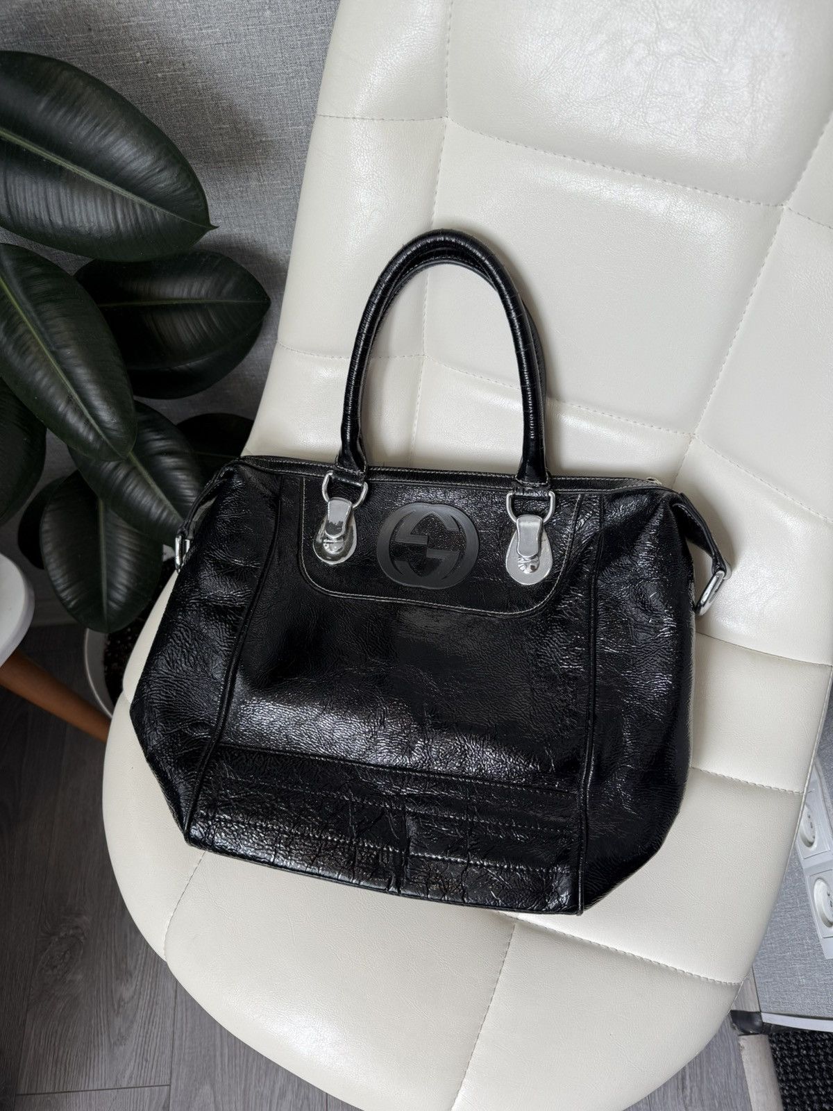Gucci Gucci Dialux Snow Glam Black Hand Bag Boston Bag GG Logo Size ONE SIZE - 1 Thumbnail