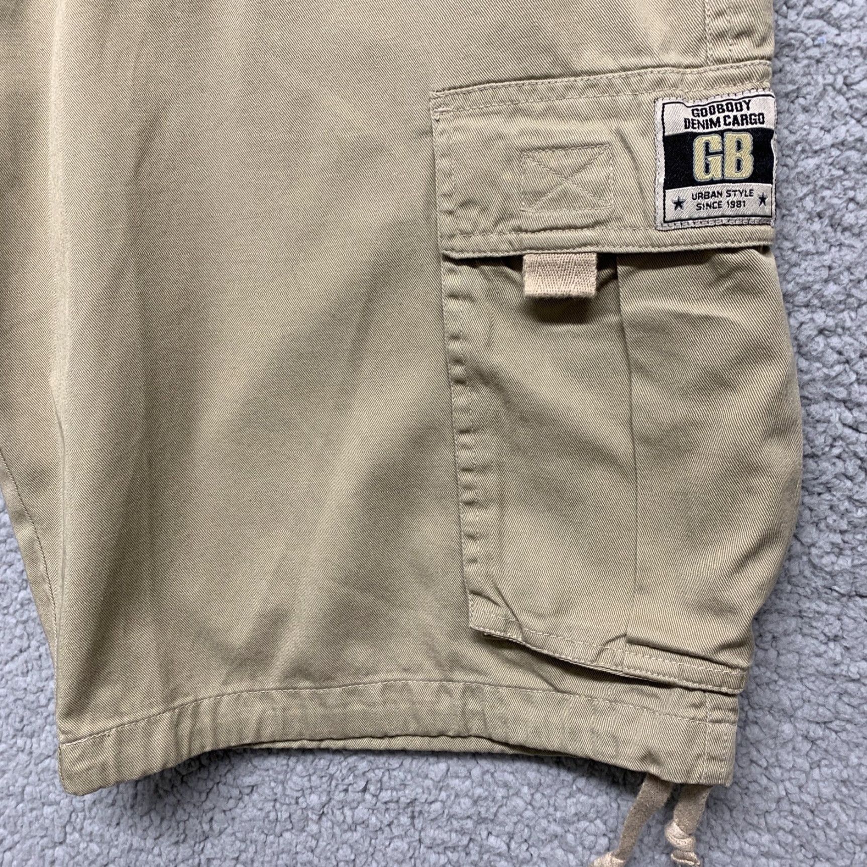 Denime Godbody Denim Cargo Mens Cargo Shorts Tan Size 36 Drawstring Legs Brown Cotton 5-Pocket Design Belt Loops Regular Size US 36 / EU 52 - 4 Thumbnail