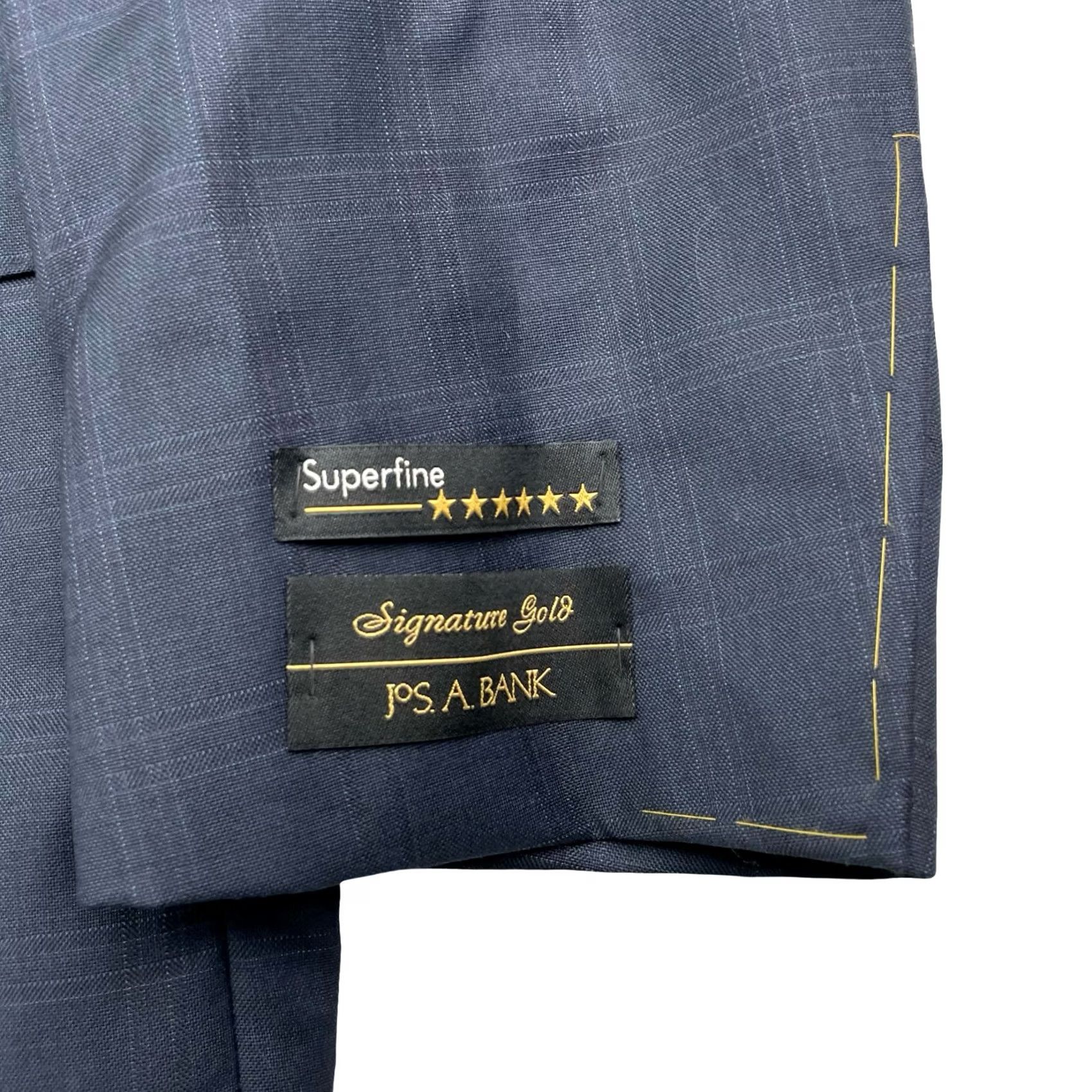 Jos. A. Bank VINTAGE? No. Jos. A. Bank Signature Gold Blazer Navy Plaid 2-Button Wool 48R Navy Stripe? (No extra) Size 48R - 4 Thumbnail