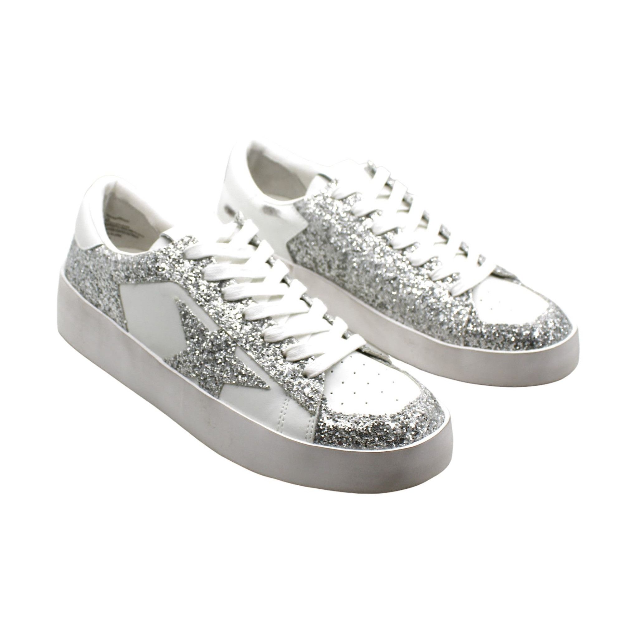 image of Steve Madden Perona Sneakers in Silver, Women's (Size 10)