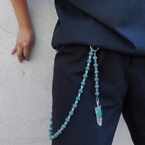 Jewelry Blue Beaded Wallet Chain Chain, Belt Chain, Pants Chain Size ONE SIZE - 7 Thumbnail