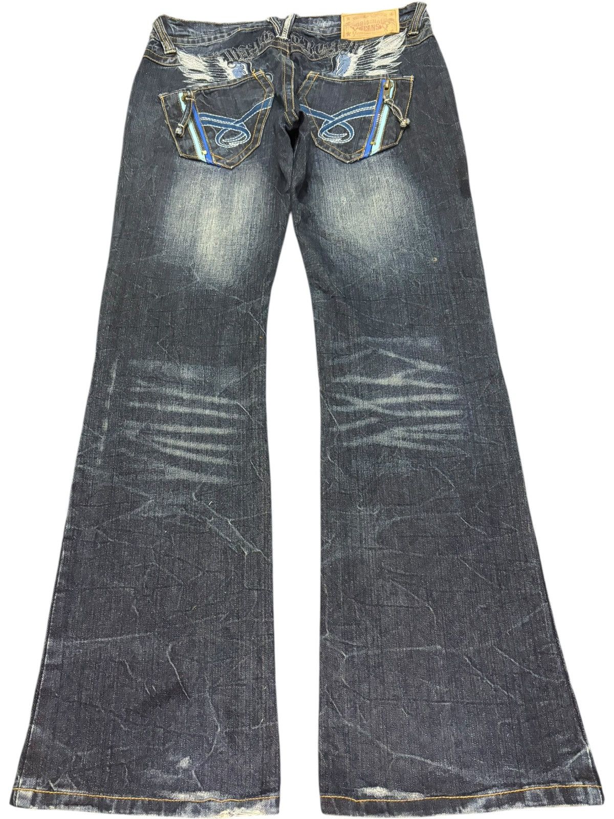 If Six Was Nine Vintage Japanese Brand Double Wing Distress Flare Jeans Size 32" / US 10 / IT 46 - 2 Thumbnail