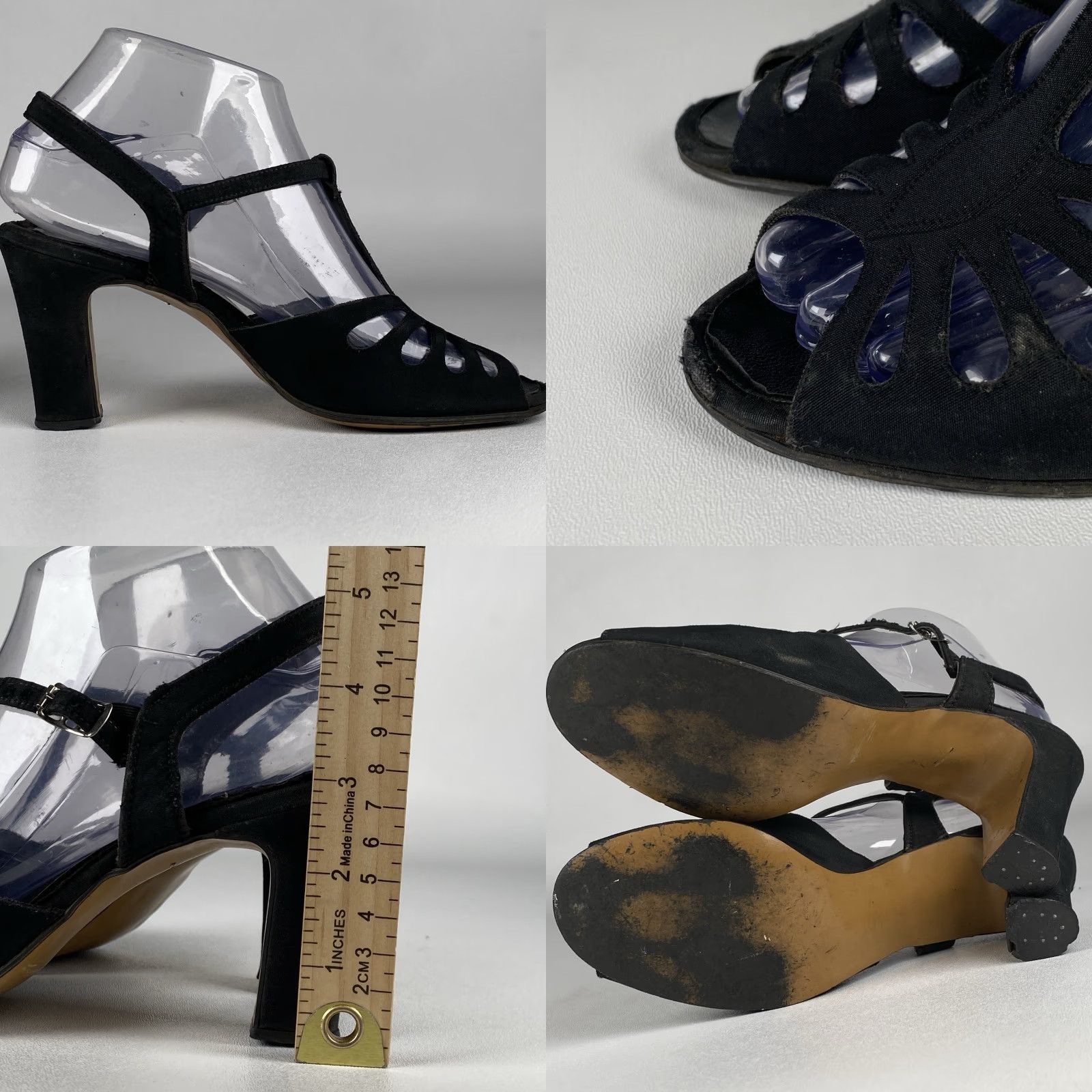 Vintage VINTAGE Classic 1940's Black Heels shoes/Pumps Hollywood Glamour Suede US Size 6.5 Womens Black Heels Size US 7 / IT 37 - 8 Thumbnail
